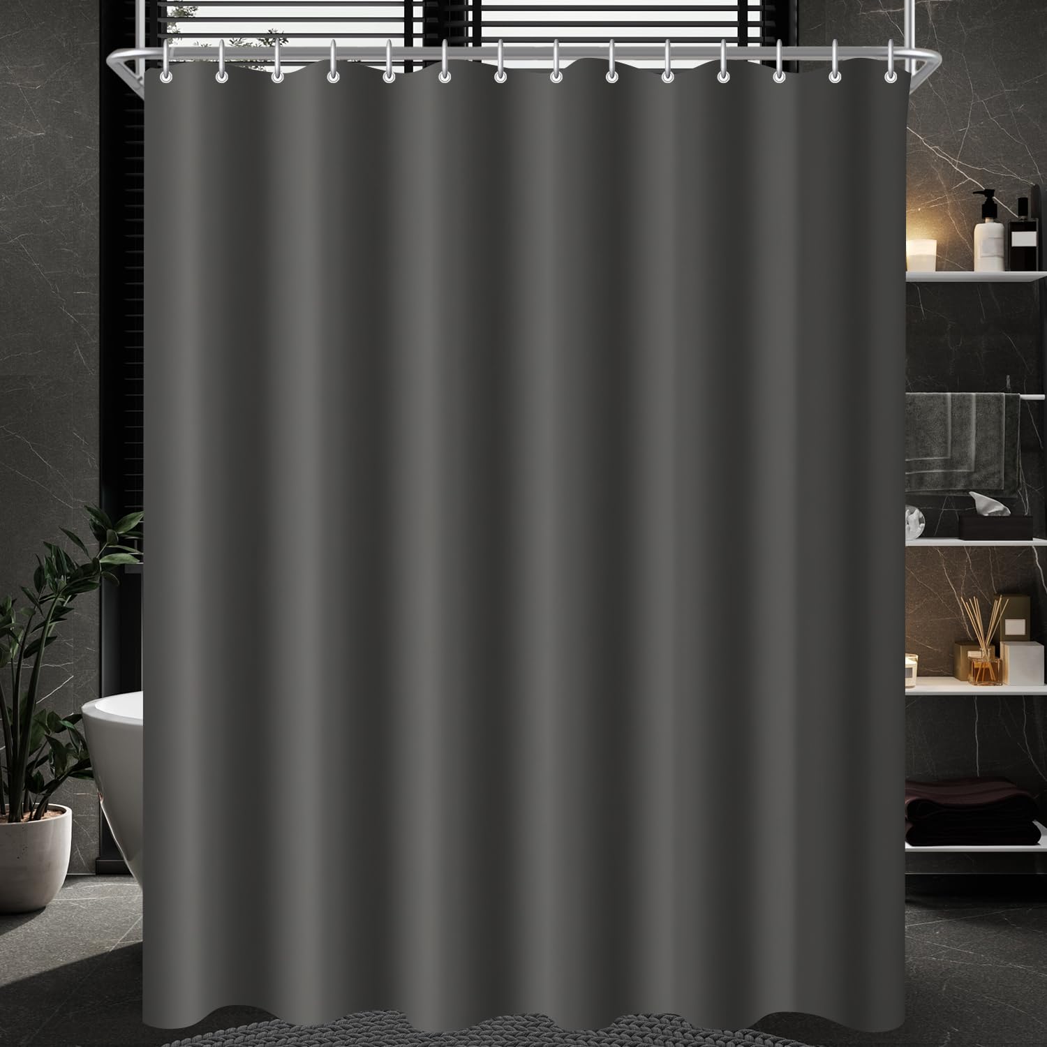 Lerores Shower Curtain | Dark Grey Anti-Mould Weighted Hem | 260 x 200 cm