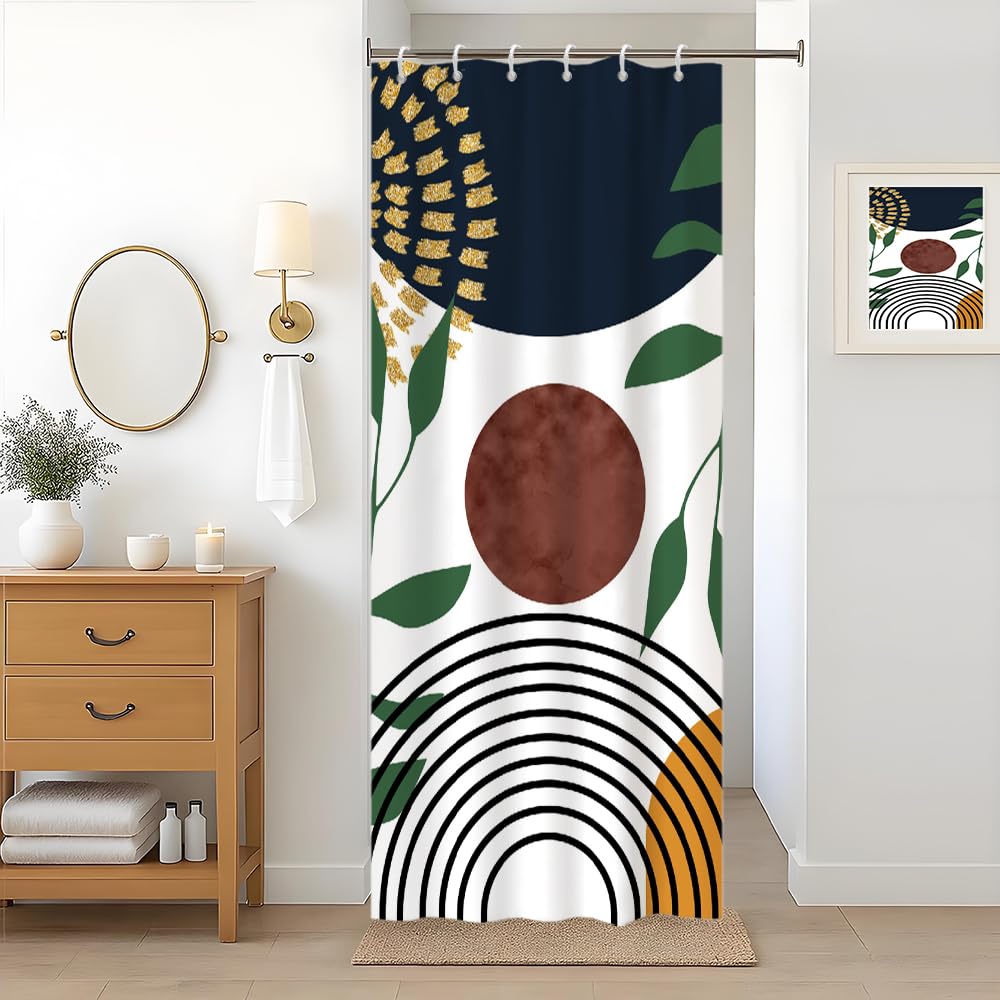 Abstract Boho Shower Curtain | Green Leaves Waterproof Polyester