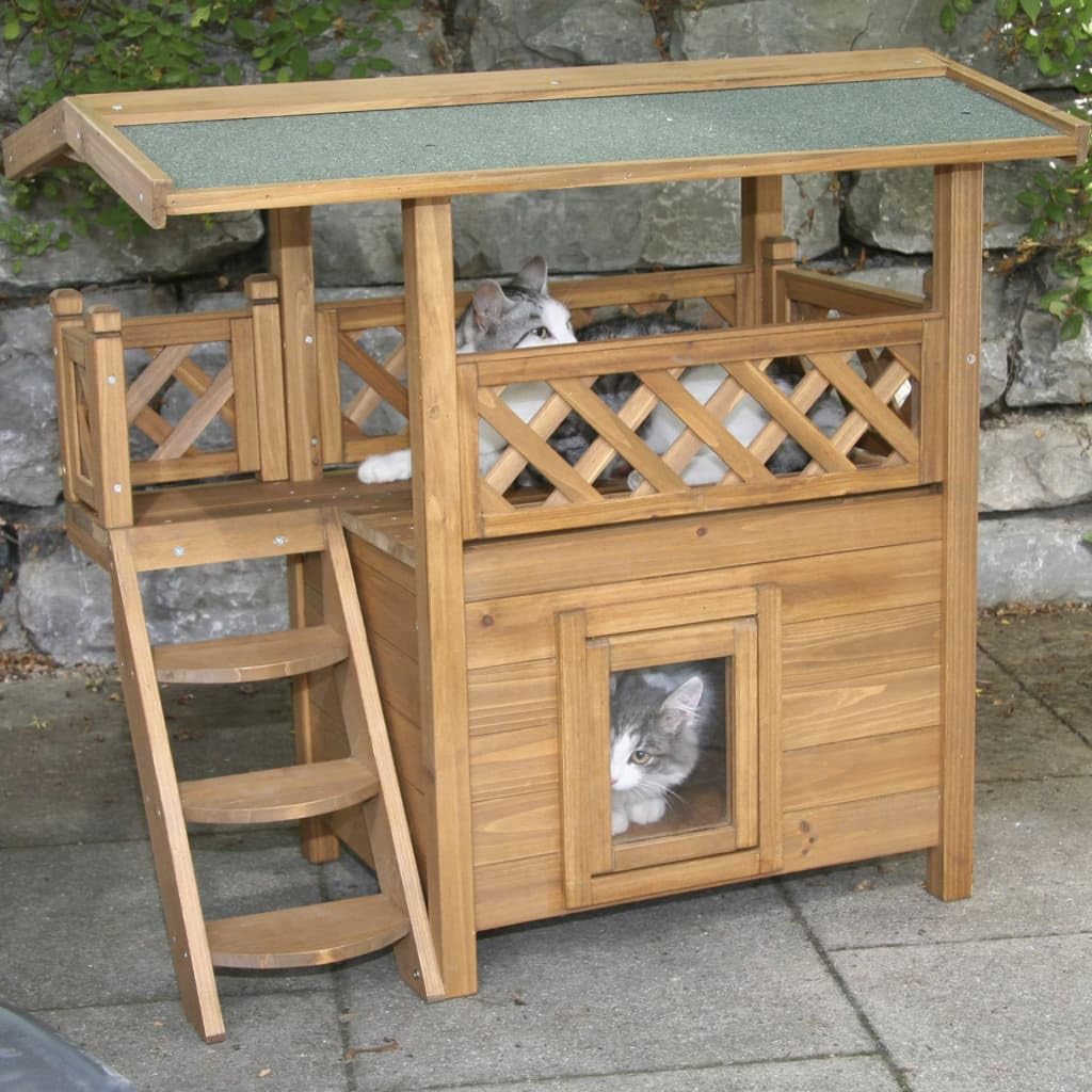Kerbl Two-Story Wooden Cat House Lodge - Brown, 77 x 50 x 73 cm