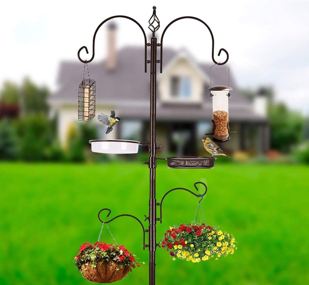 MIXXIDEA Bird Feeder Station Kit – 231cm Pole with 5-Prong Base & 4 Hooks