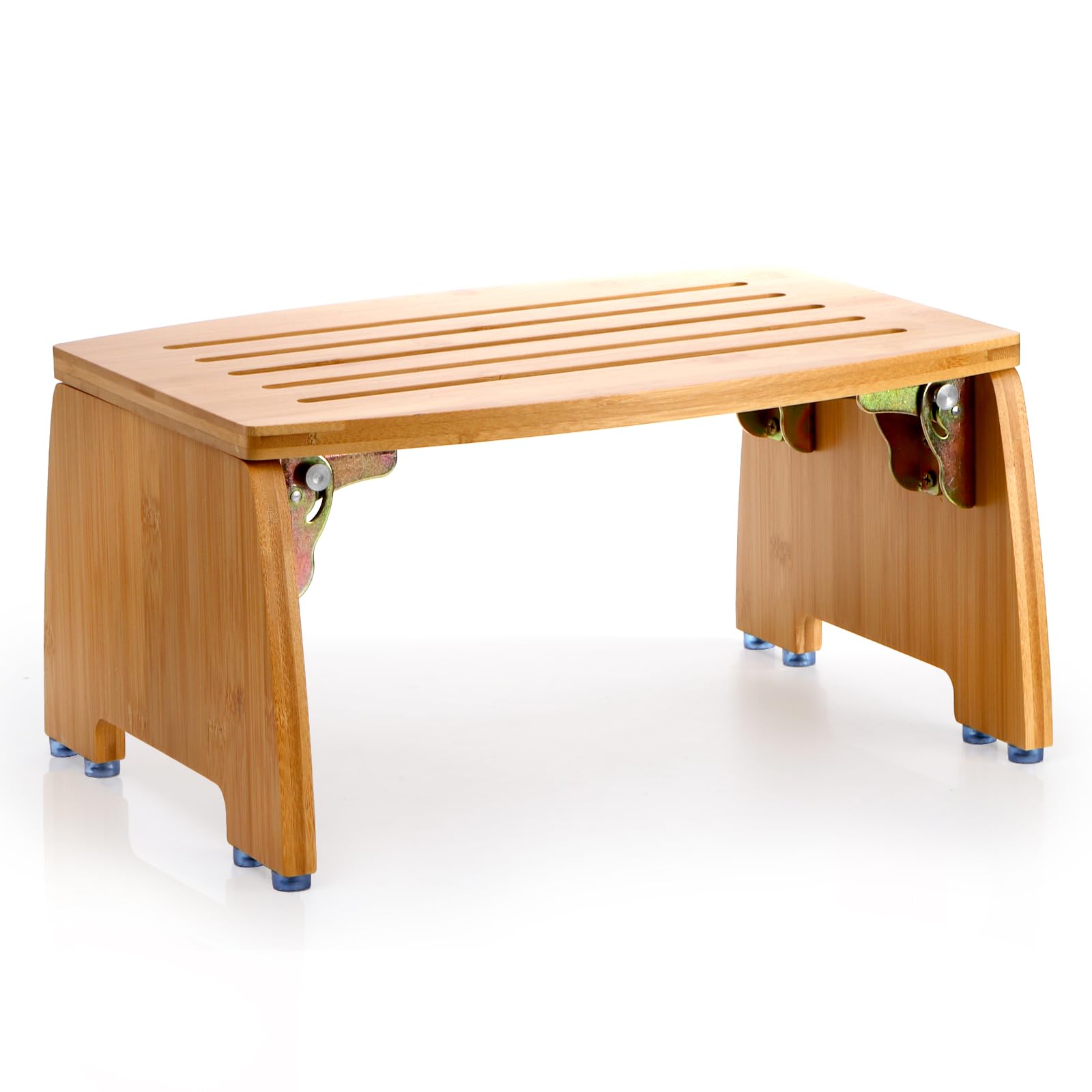 Lyellfe Bamboo Folding Step Stool - Non-Slip Foot Rest, 300lb Capacity