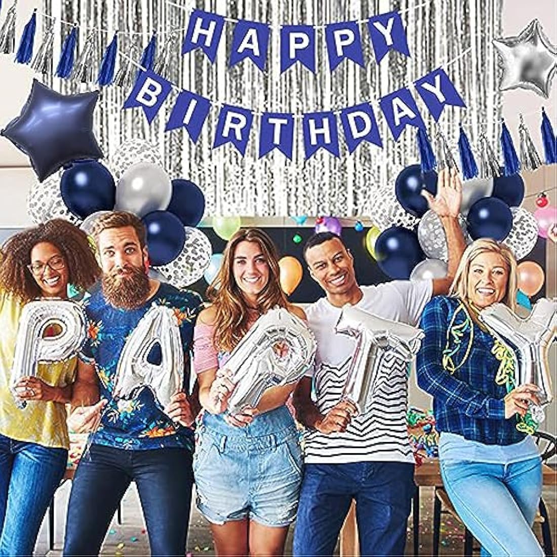 Navy Blue Happy Birthday Banner and Balloon Decoration Kit
