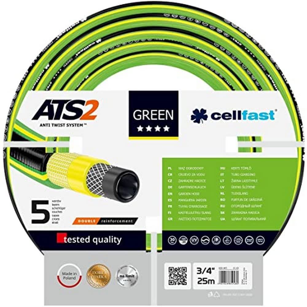 Cellfast Green ATS2 Garden Hose – 3/4'' 25m Anti-Twist 5-Layer Hose