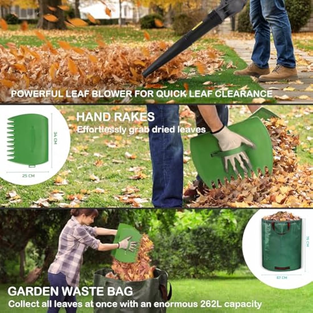 Bluemars 3000W Corded Leaf Blower Set with 262L Waste Bag & Grabbers
