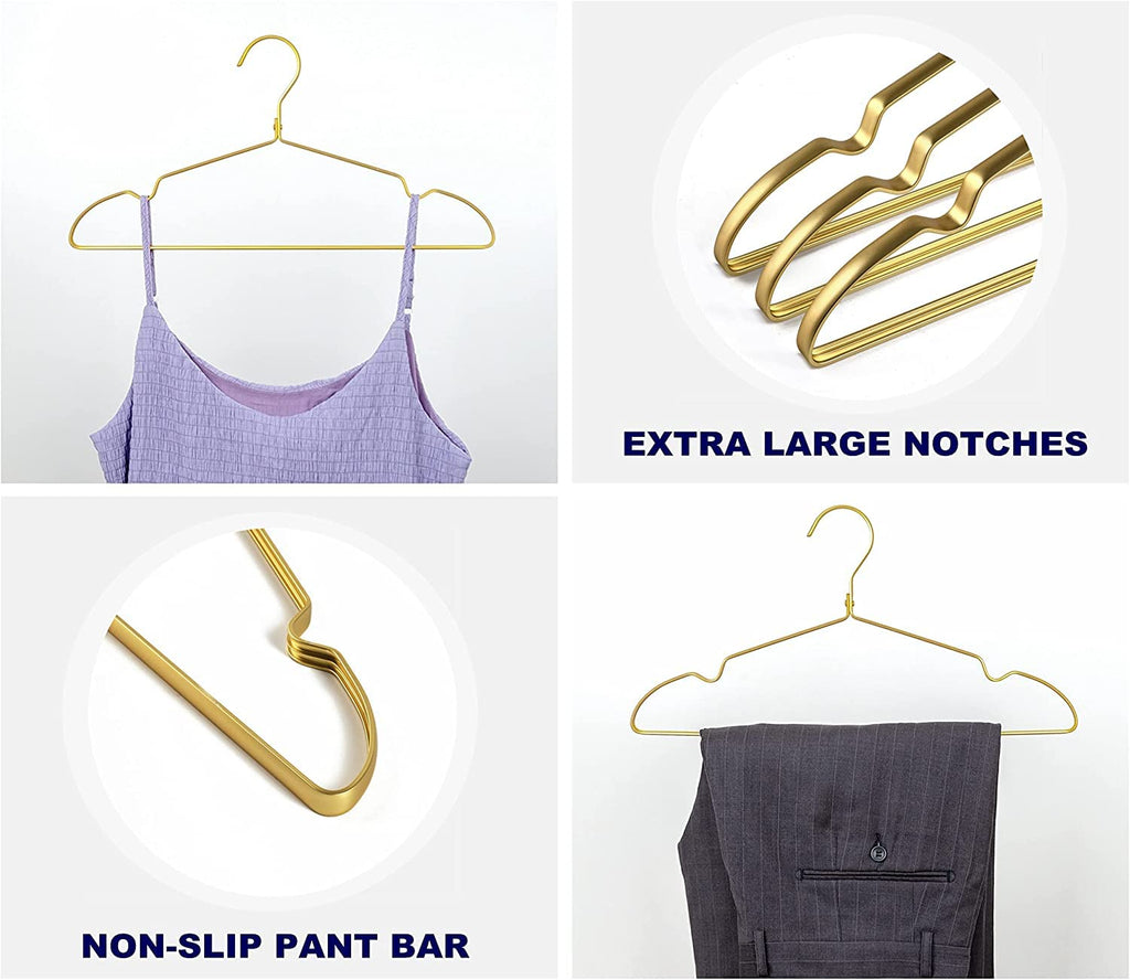 Amber Home Matte Gold Aluminum Coat Hangers - 20 Pack Durable Metal Rack