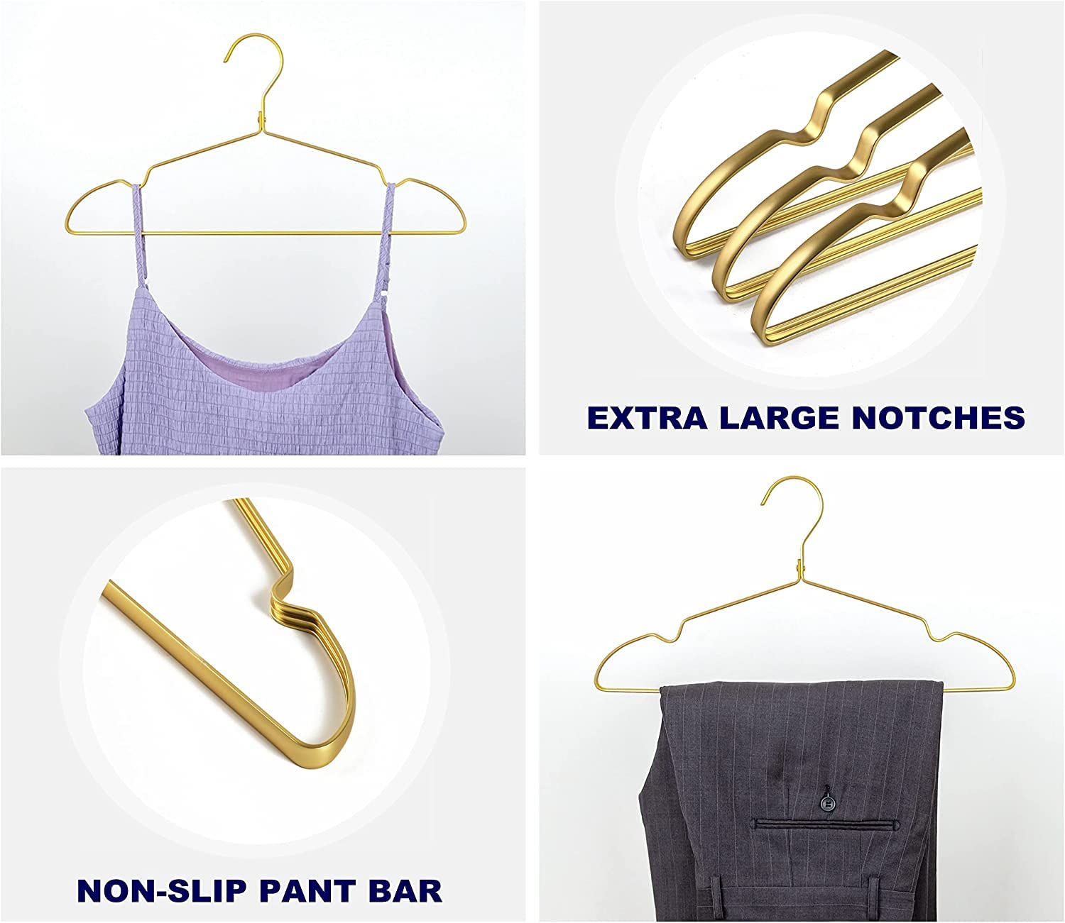 Amber Home Matte Gold Aluminum Coat Hangers - 20 Pack Durable Metal Rack