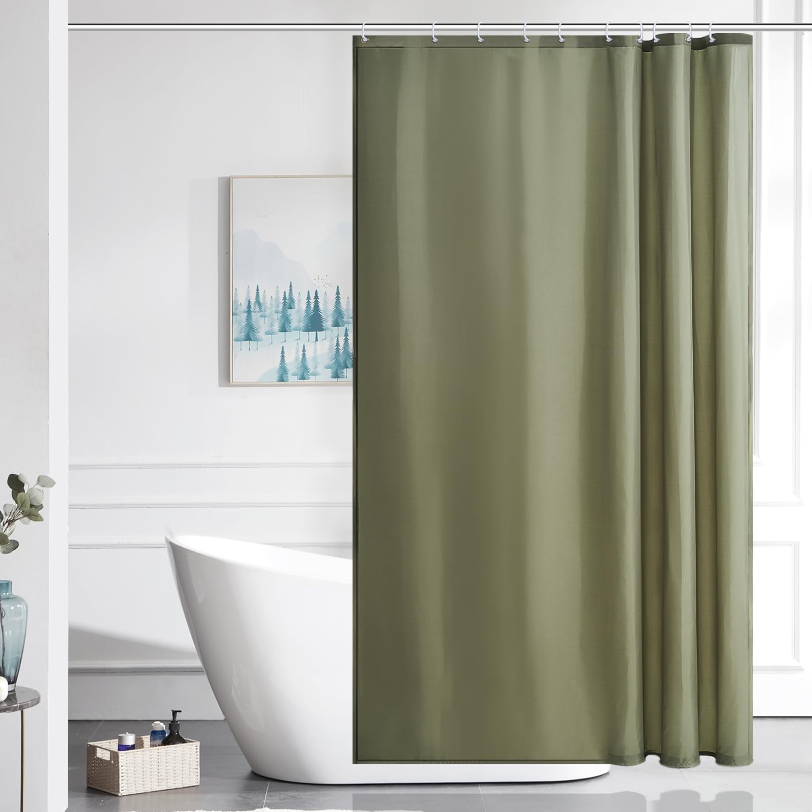Jolof Store Sage Green Shower Curtain | Mold Resistant Waterproof Fabric