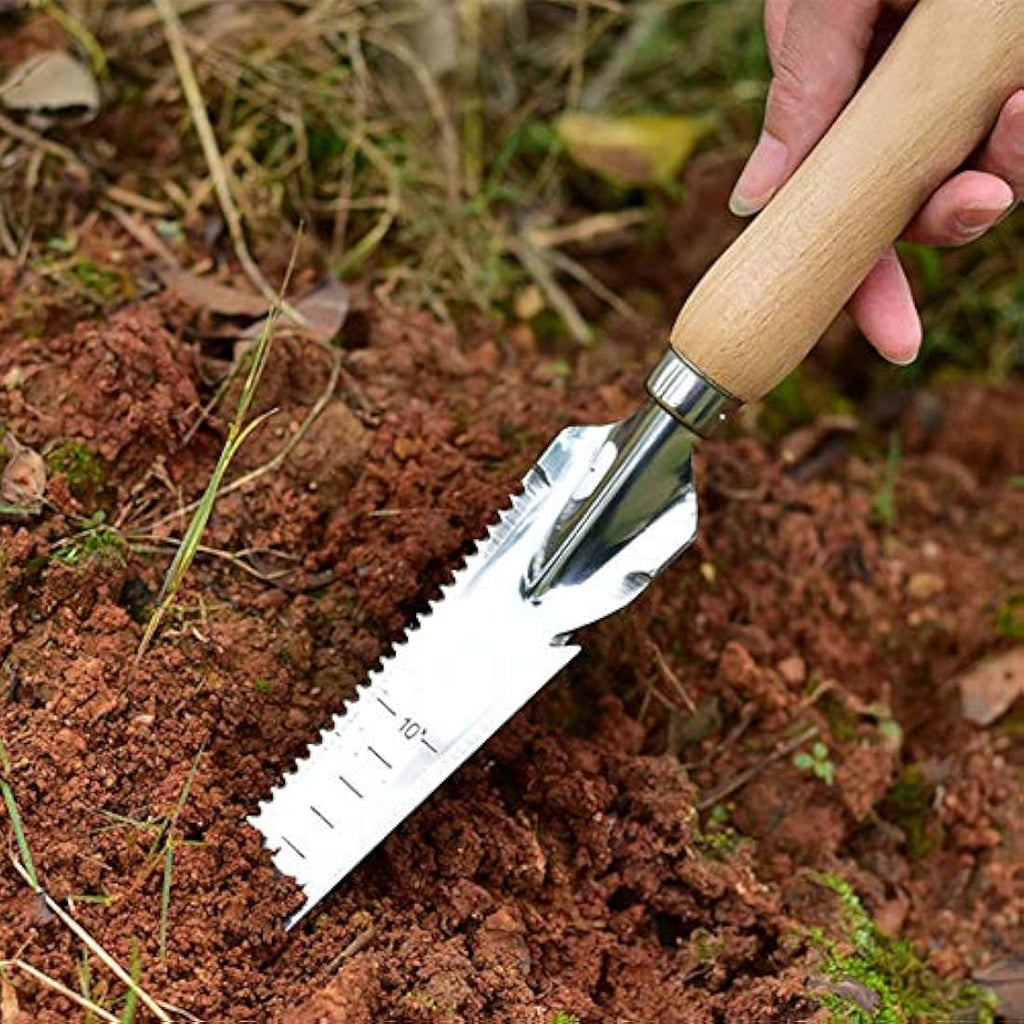 Jolof Store Stainless Steel Garden Weeder with Wooden Handle and Scale