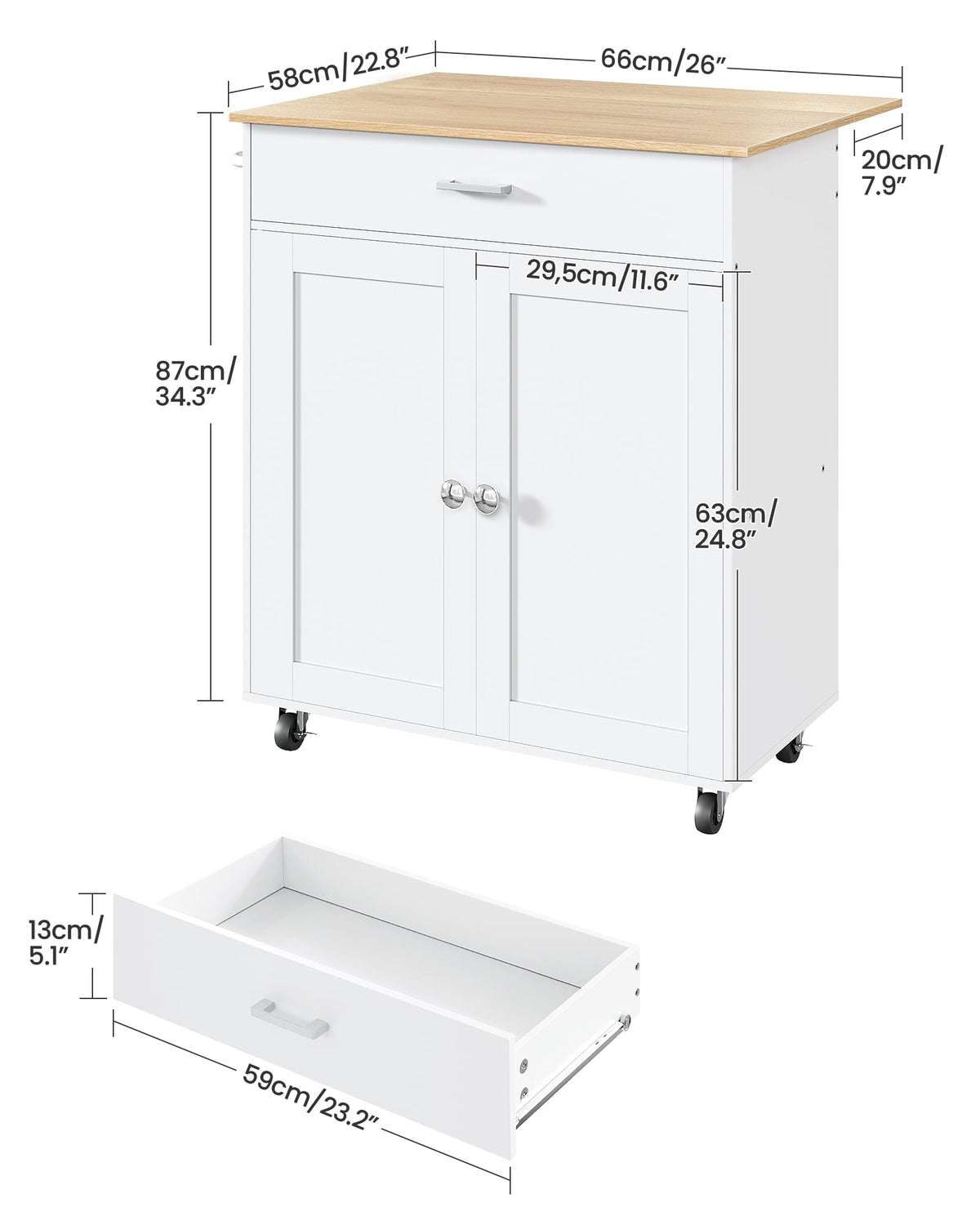 CHOEZON Kitchen Island, Farmhouse Kitchen Island Cart with One Double Cabinet and Drawer, Rolling Storage, with Drop Leaf ＆ industrial locking wheels