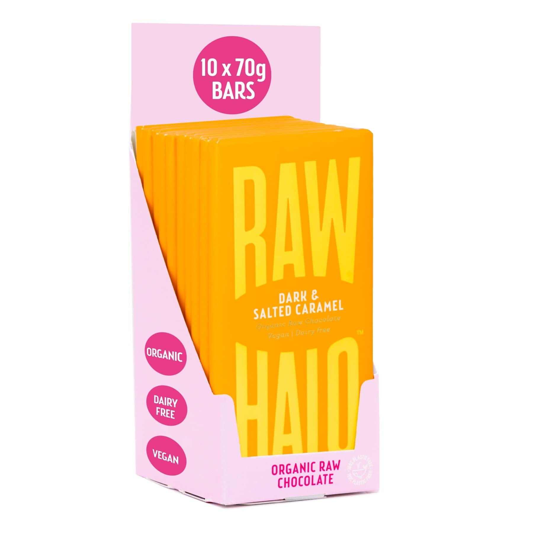 Raw Halo Dark Chocolate & Salted Caramel Vegan Bars - 10 x 70g