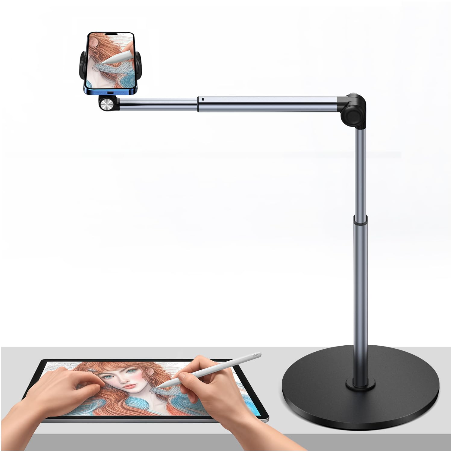 yAyusi Aluminum Overhead Phone Mount – 12" Articulating Desk Tripod