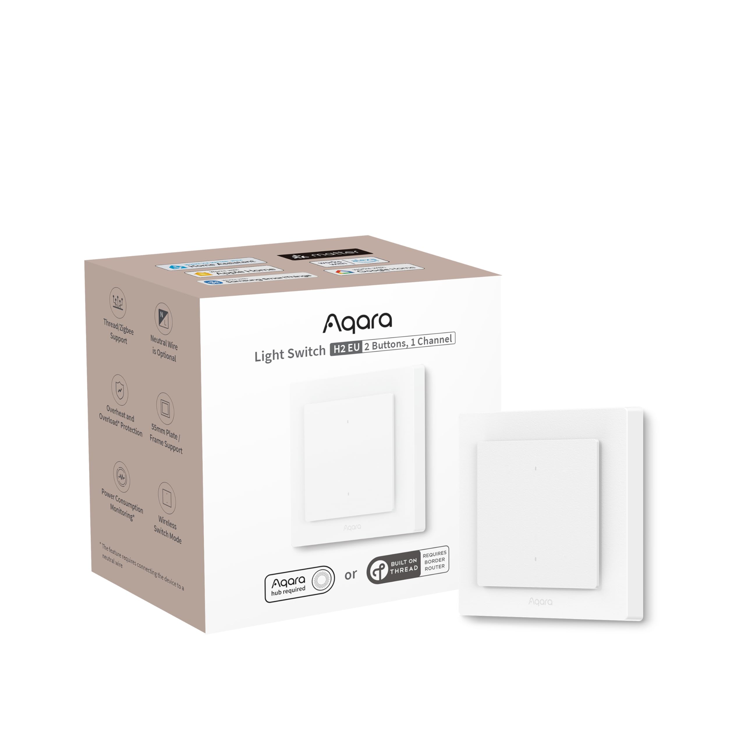 Aqara H2 EU Smart Light Switch | 2-Gang Wall Switch with Matter & Thread