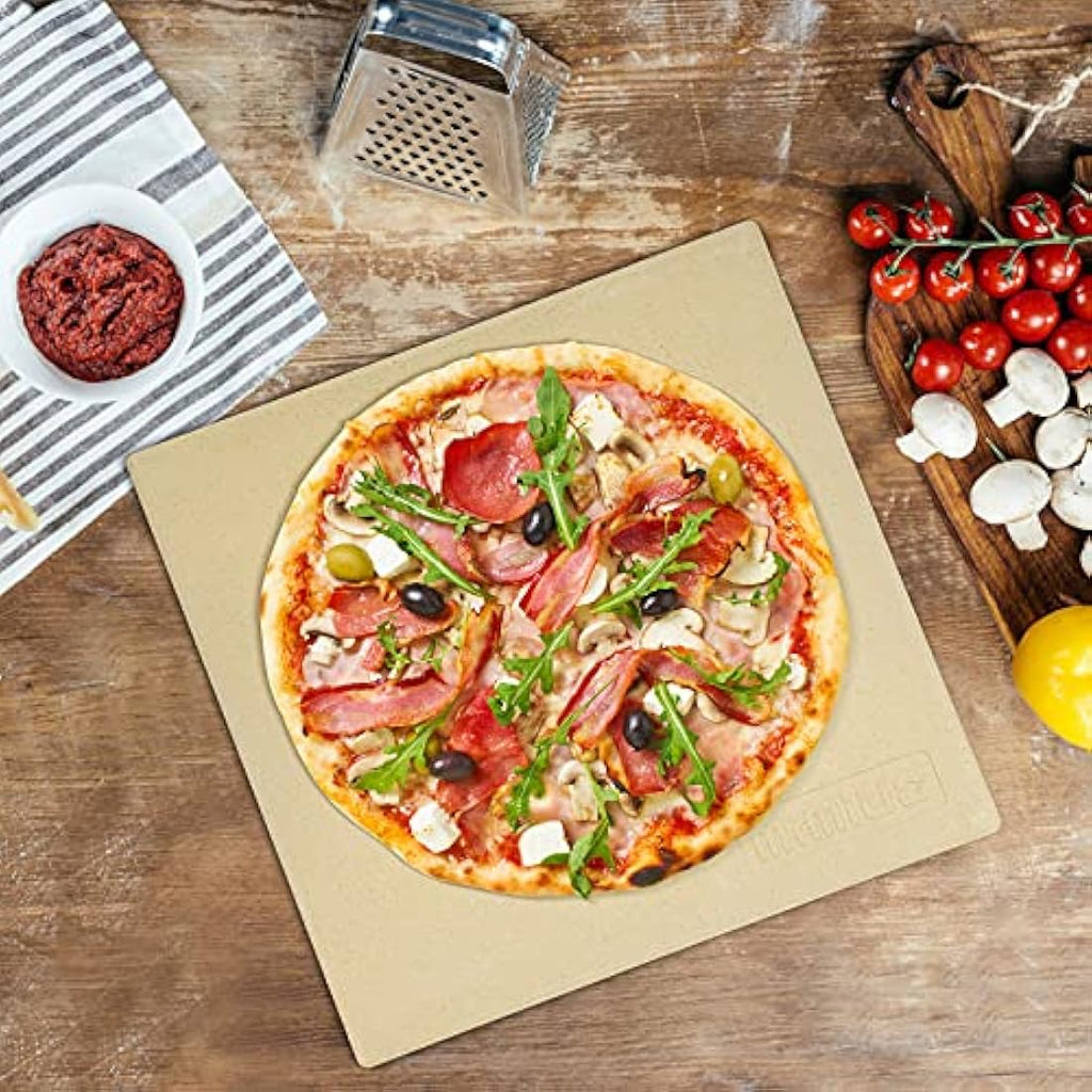 Mimiuo 13" Square Cordierite Pizza Stone for Oven, BBQ and Grill