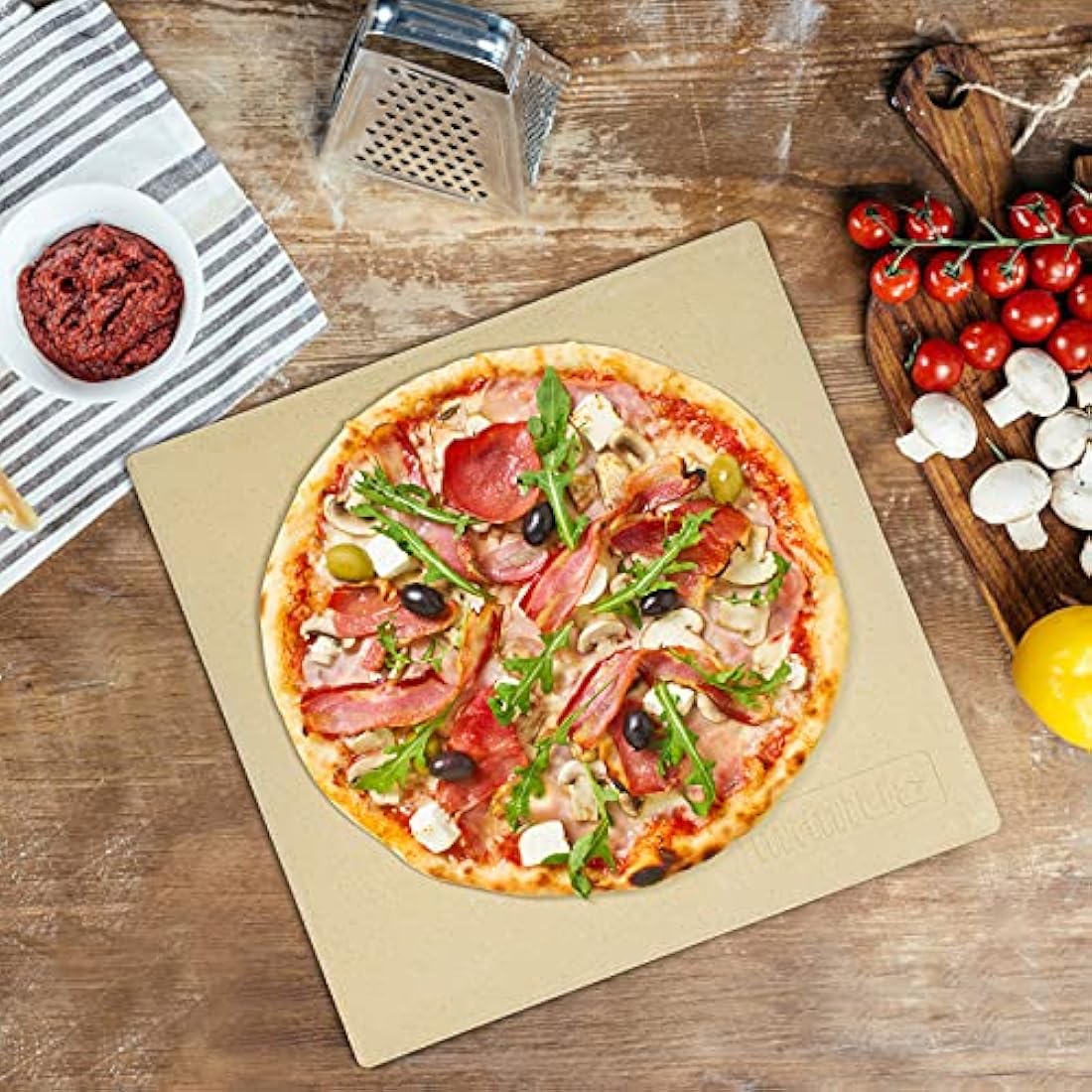 Mimiuo 13" Square Cordierite Pizza Stone for Oven, BBQ and Grill
