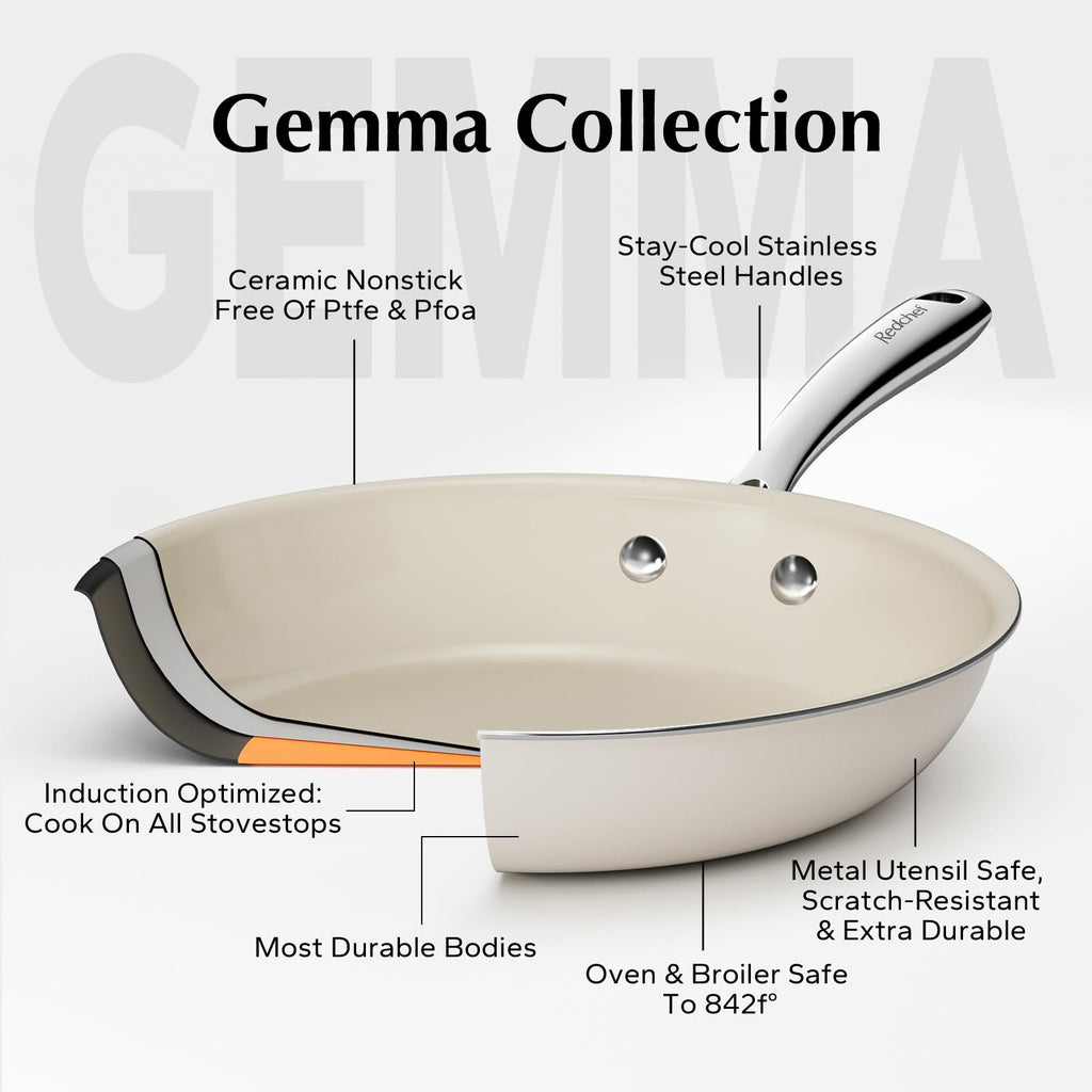 Redchef 11 Inch Ceramic Nonstick Frying Pan | 28cm Induction Skillet, Beige