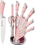 Jolof Store 9-Piece Pink Stainless Steel Kitchen Knife Set with Block