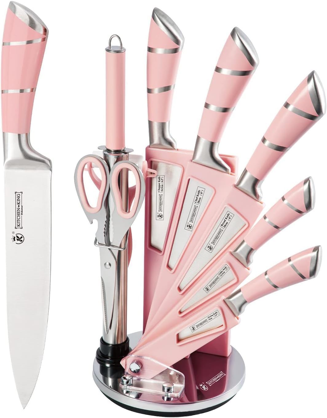 Jolof Store 9-Piece Pink Stainless Steel Kitchen Knife Set with Block
