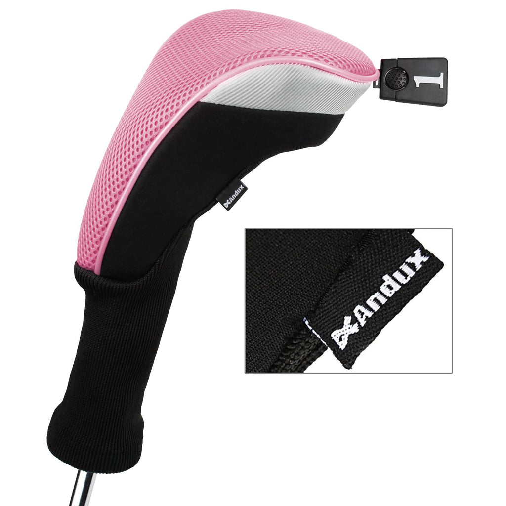 Andux 6-Piece Golf Club Head Covers Set - Driver, Wood, Hybrid - Black/Pink