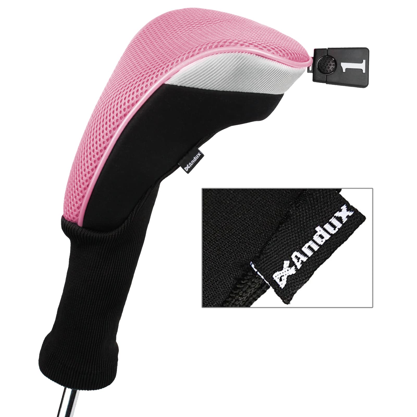 Andux 6-Piece Golf Club Head Covers Set - Driver, Wood, Hybrid - Black/Pink