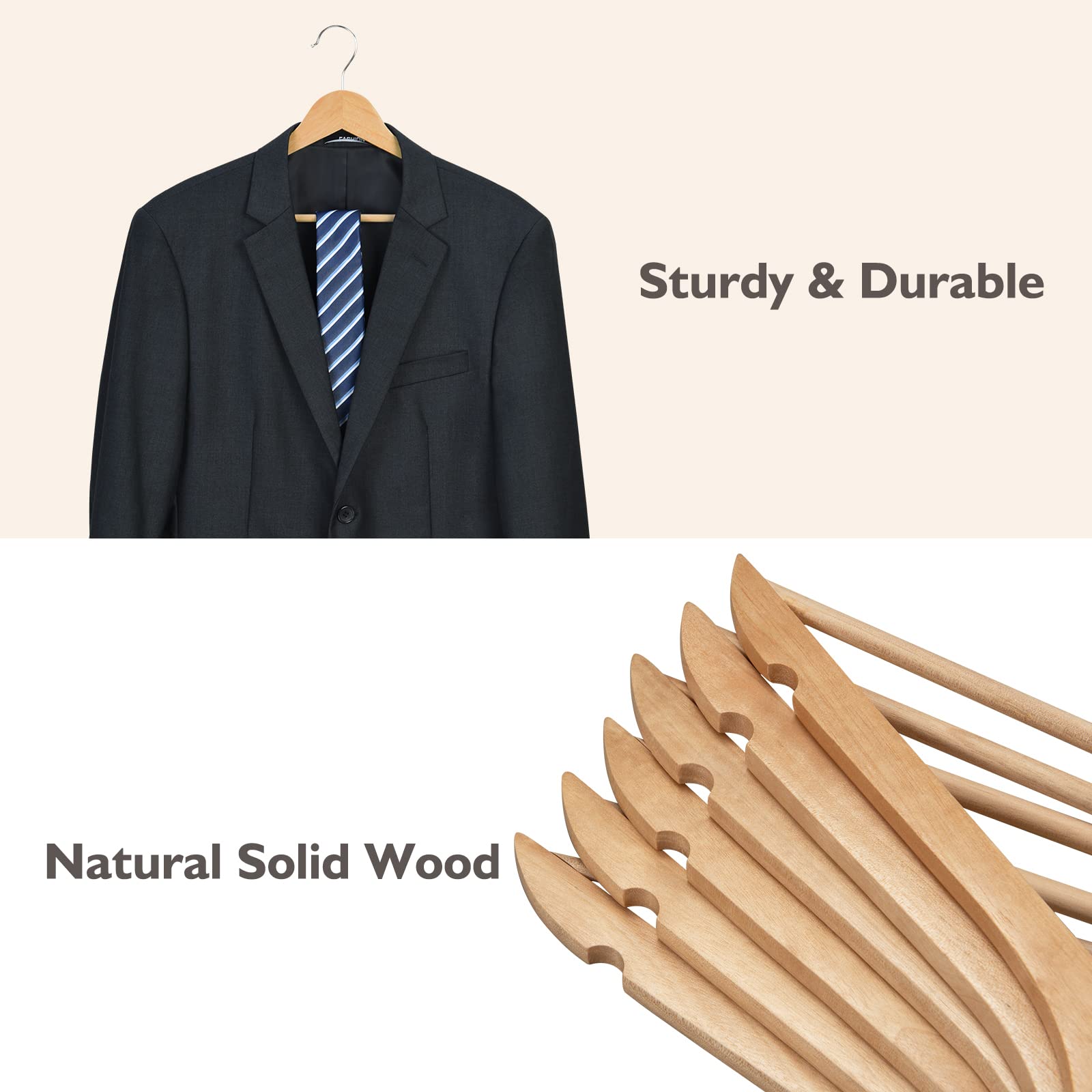 Edergoo Wooden Hangers 30 Pack | Smooth Solid Wood Suit Hangers