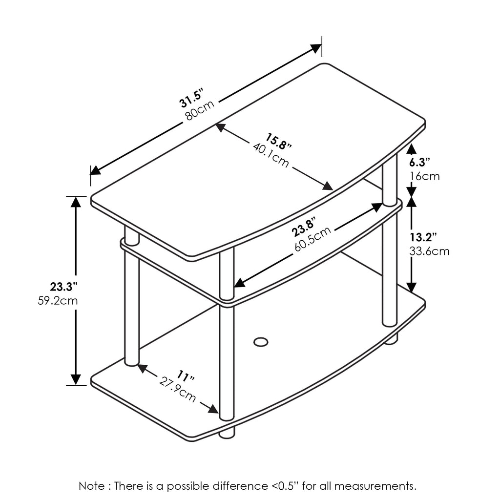 Furinno 3-Tier TV Stand - Tool-Free Entertainment Center, French Oak