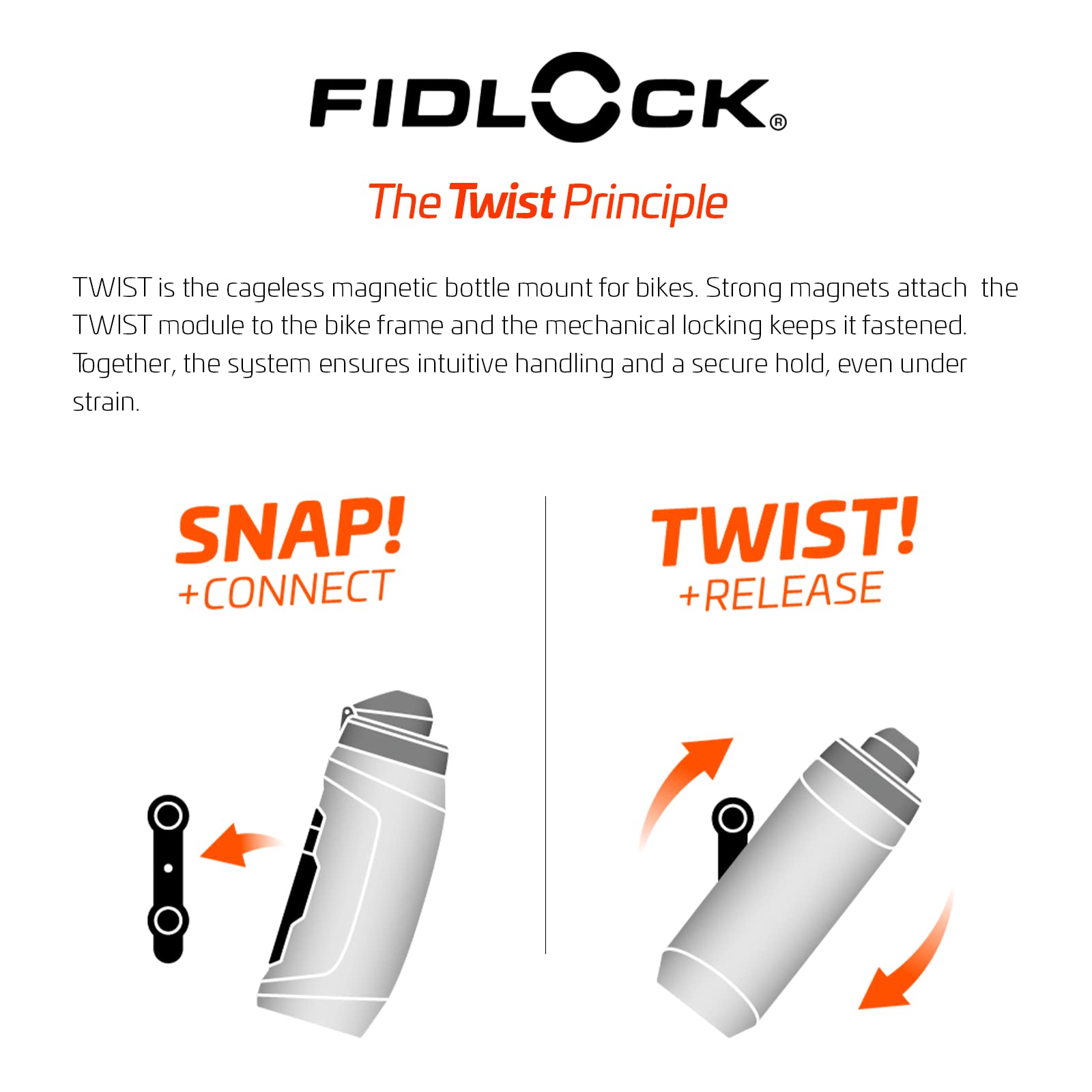 Fidlock TWIST 590ml Magnetic Bike Bottle with Base – Black, BPA Free
