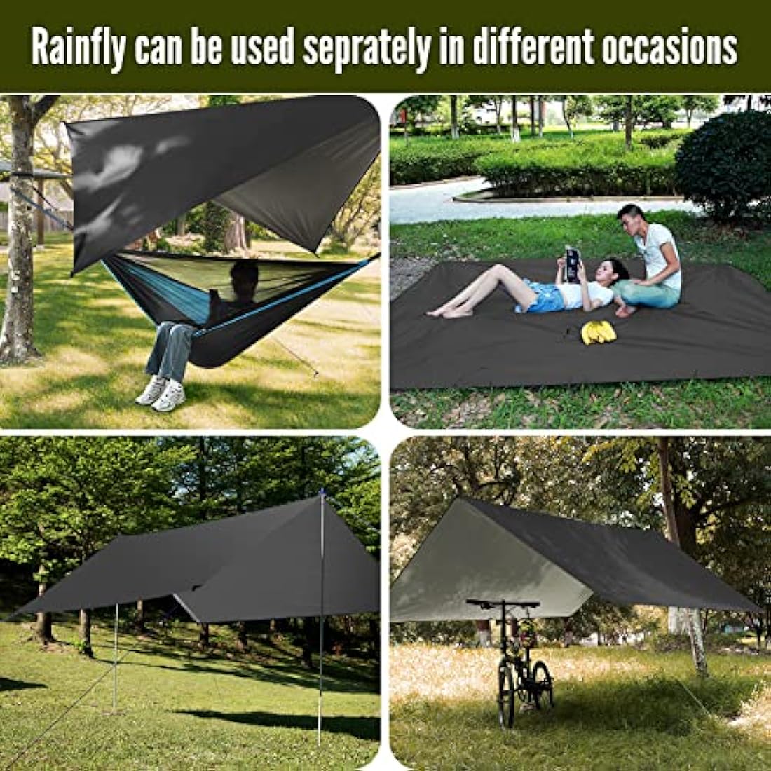 OTraki Camping Hammock with Mosquito Net and Rain Fly – Blue Grey Nylon
