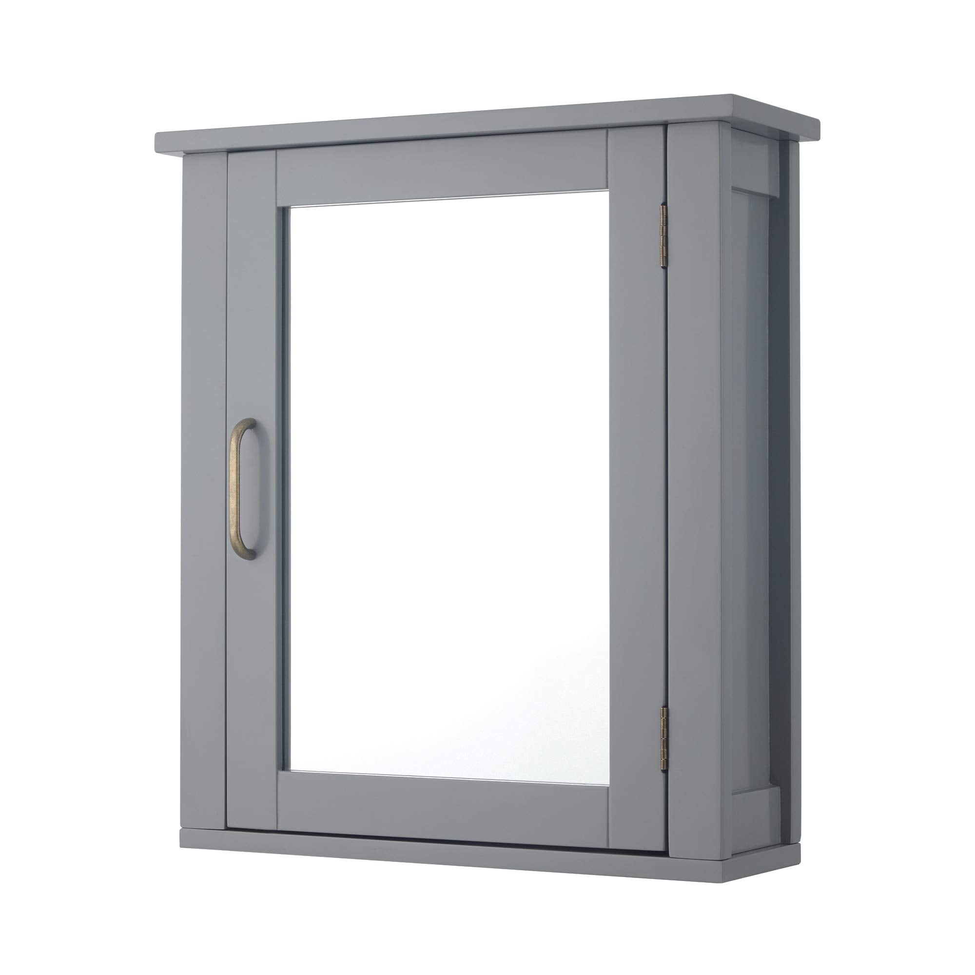 Teamson Home Mercer Mirrored Wall Cabinet – Grey Wooden Bathroom Storage