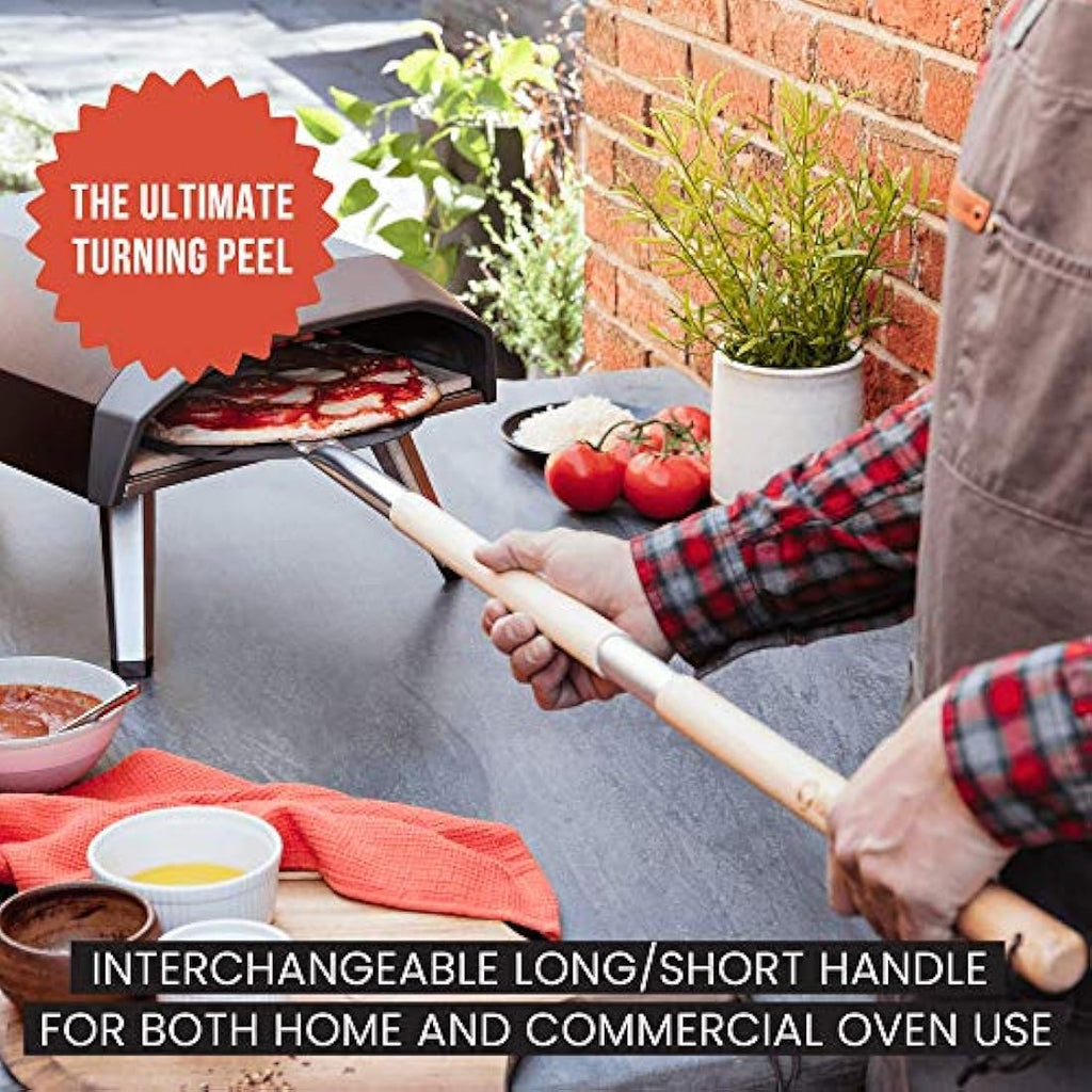 Chef Pomodoro 9-Inch Perforated Pizza Turning Peel with 47" Wooden Handle