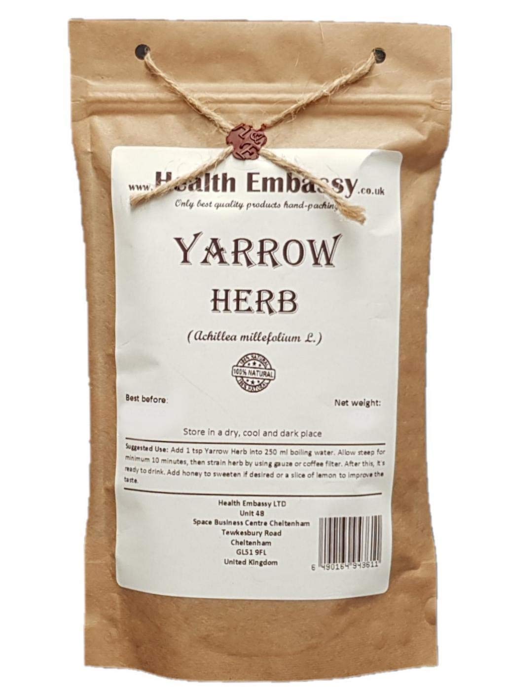 Health Embassy Yarrow Herb Tea | Achillea Millefolium L | 100g Dried Herb