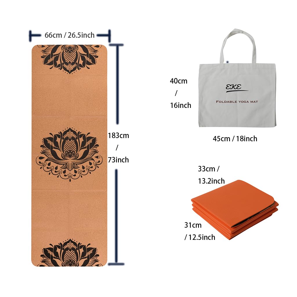 EKE Cork Folding Yoga Mat – 5mm Non-Slip Eco-Friendly Travel Mat
