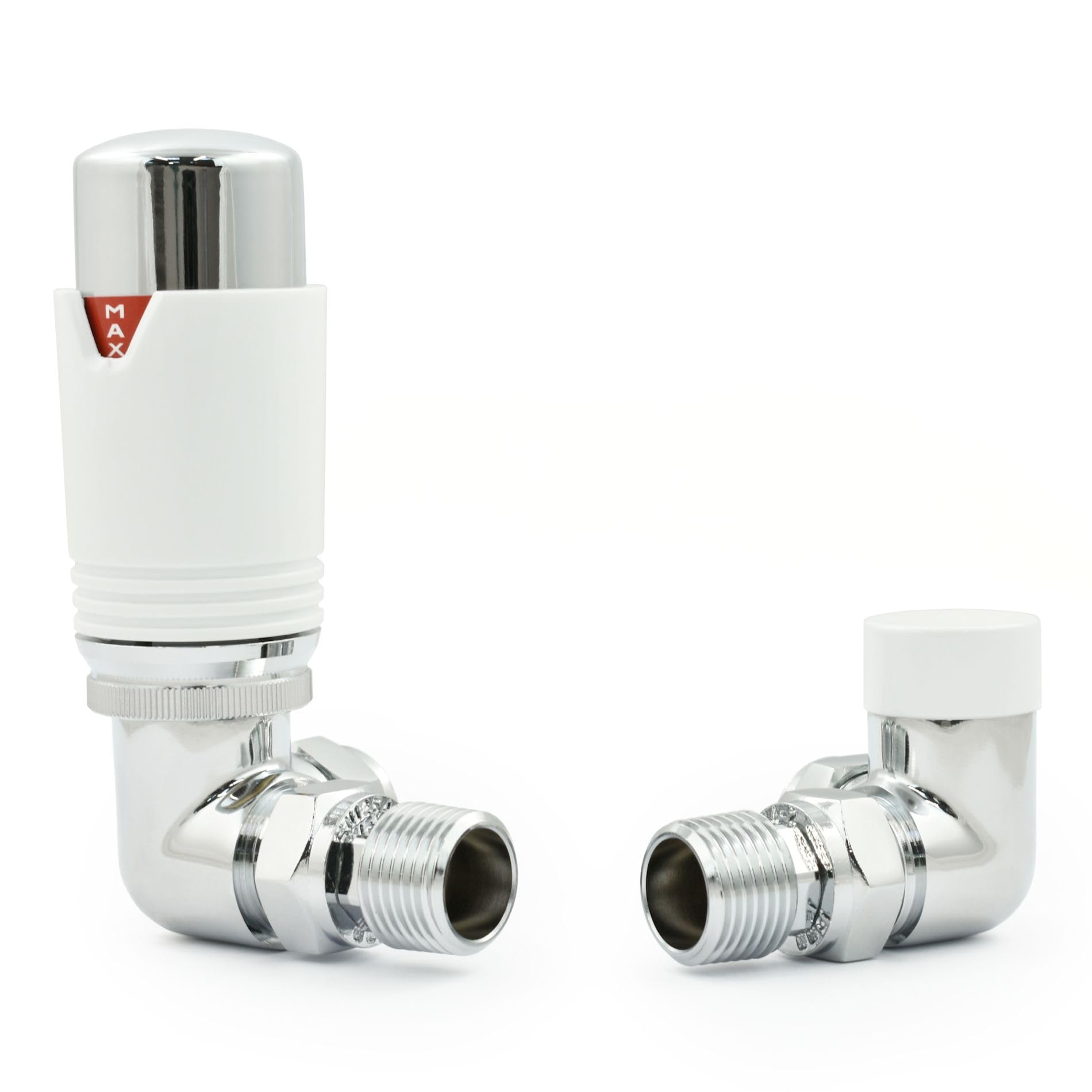 Hot Flow Estuary Corner TRV Thermostatic Radiator Valve Pair - Chrome