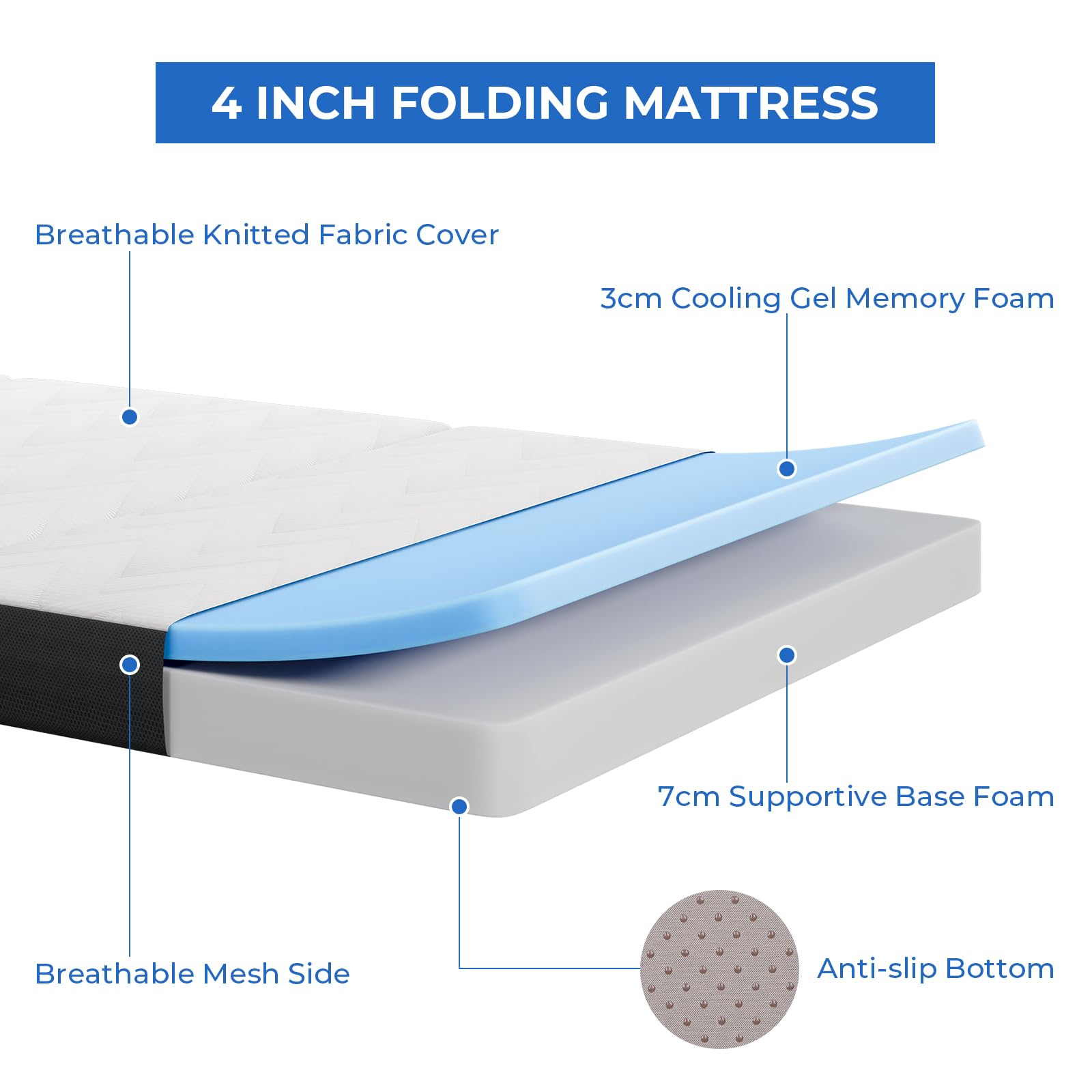 Vesgantti Single Folding Mattress – 10CM Gel Memory Foam Tri-fold Bed