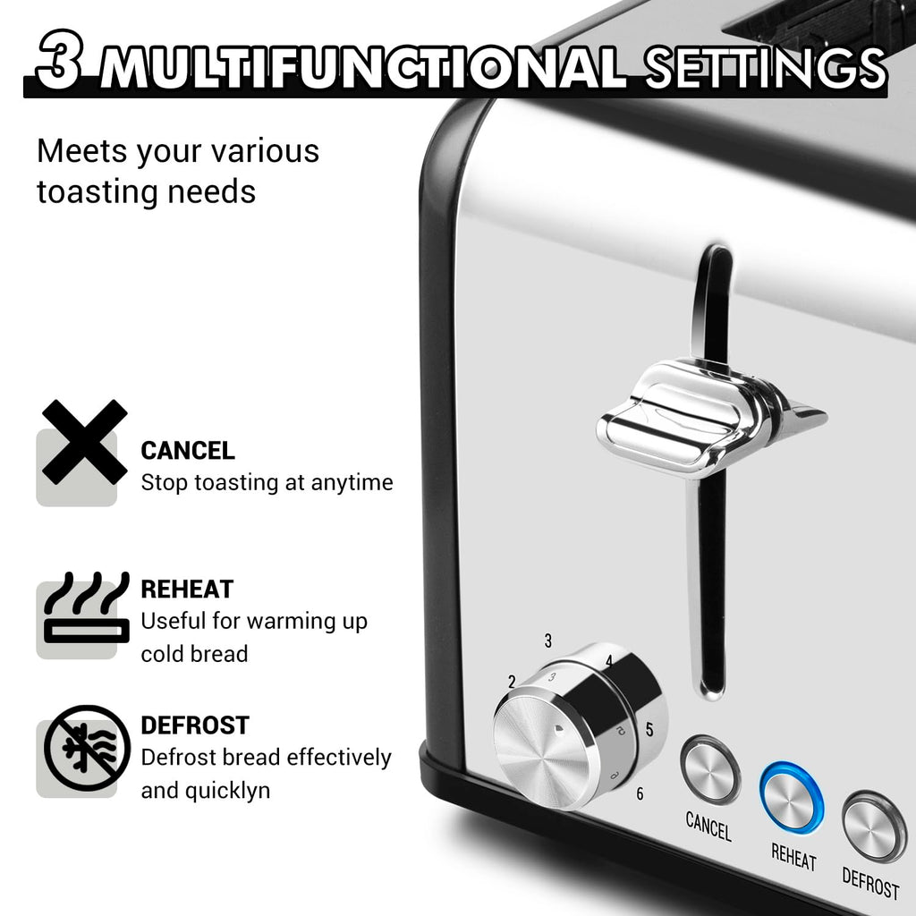 Cusimax 4-Slice Stainless Steel Toaster with Extra-Wide Slots