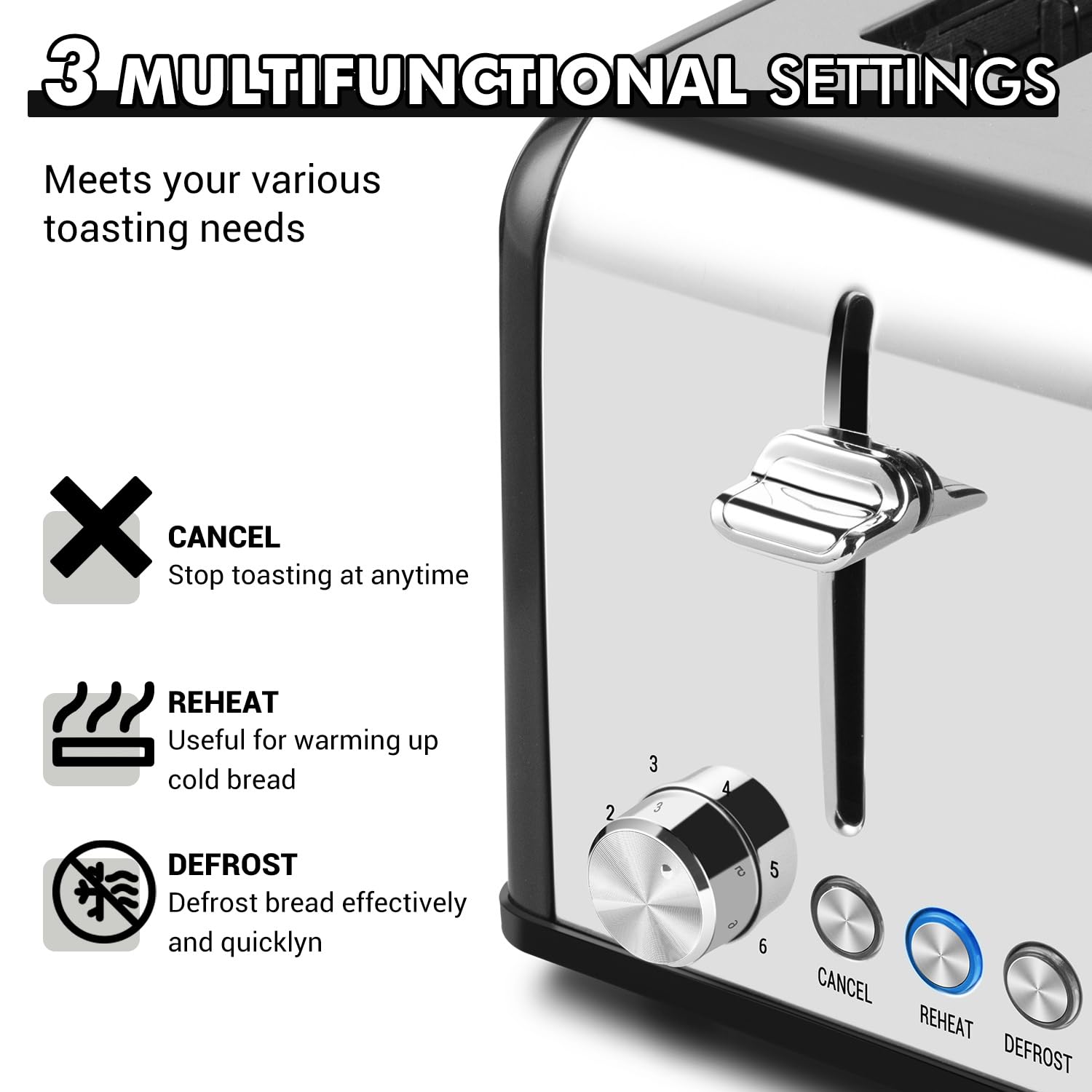 Cusimax 4-Slice Stainless Steel Toaster with Extra-Wide Slots