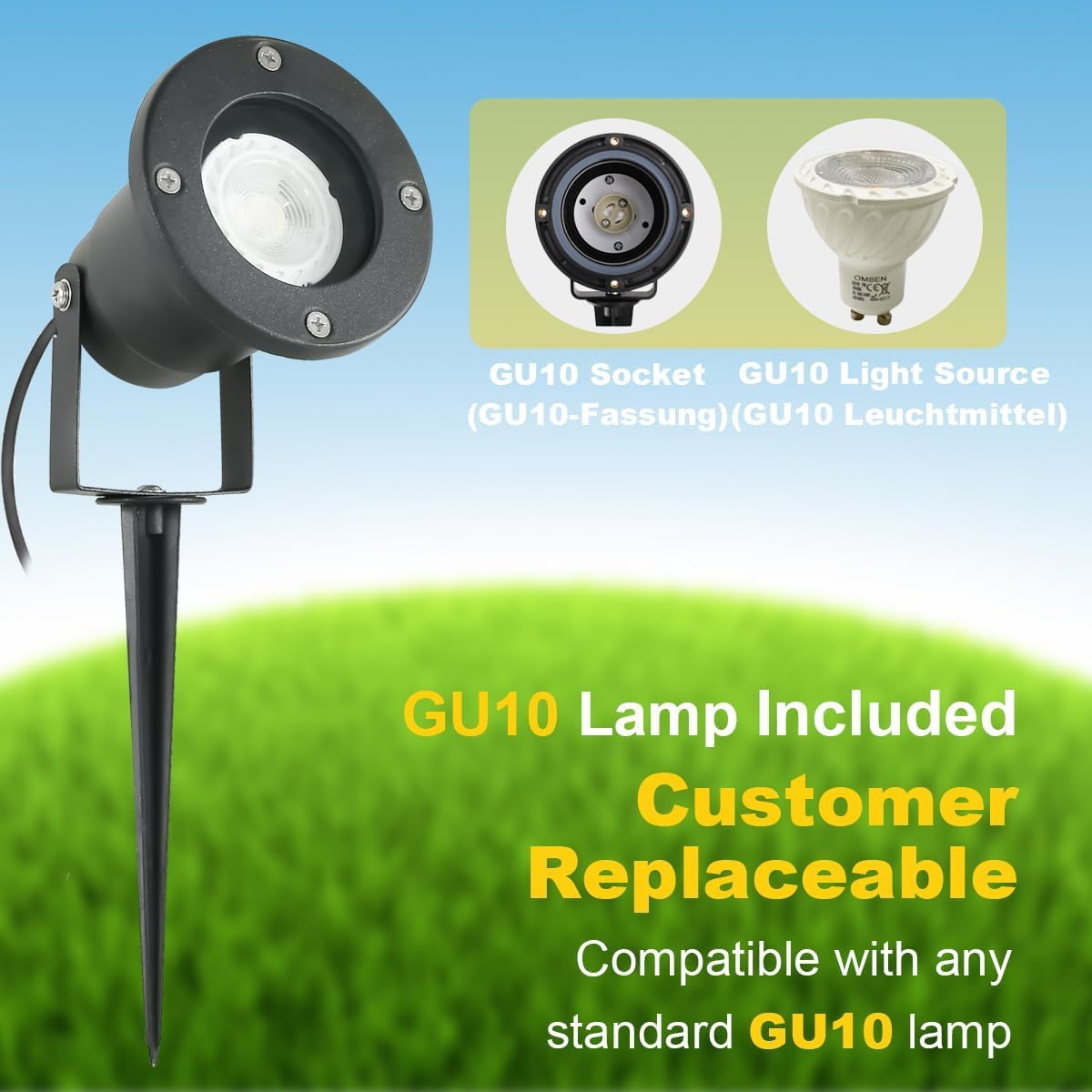 OMSEN Garden Spotlights | IP67 Waterproof GU10 Aluminium Spike Lights - 3 Pack