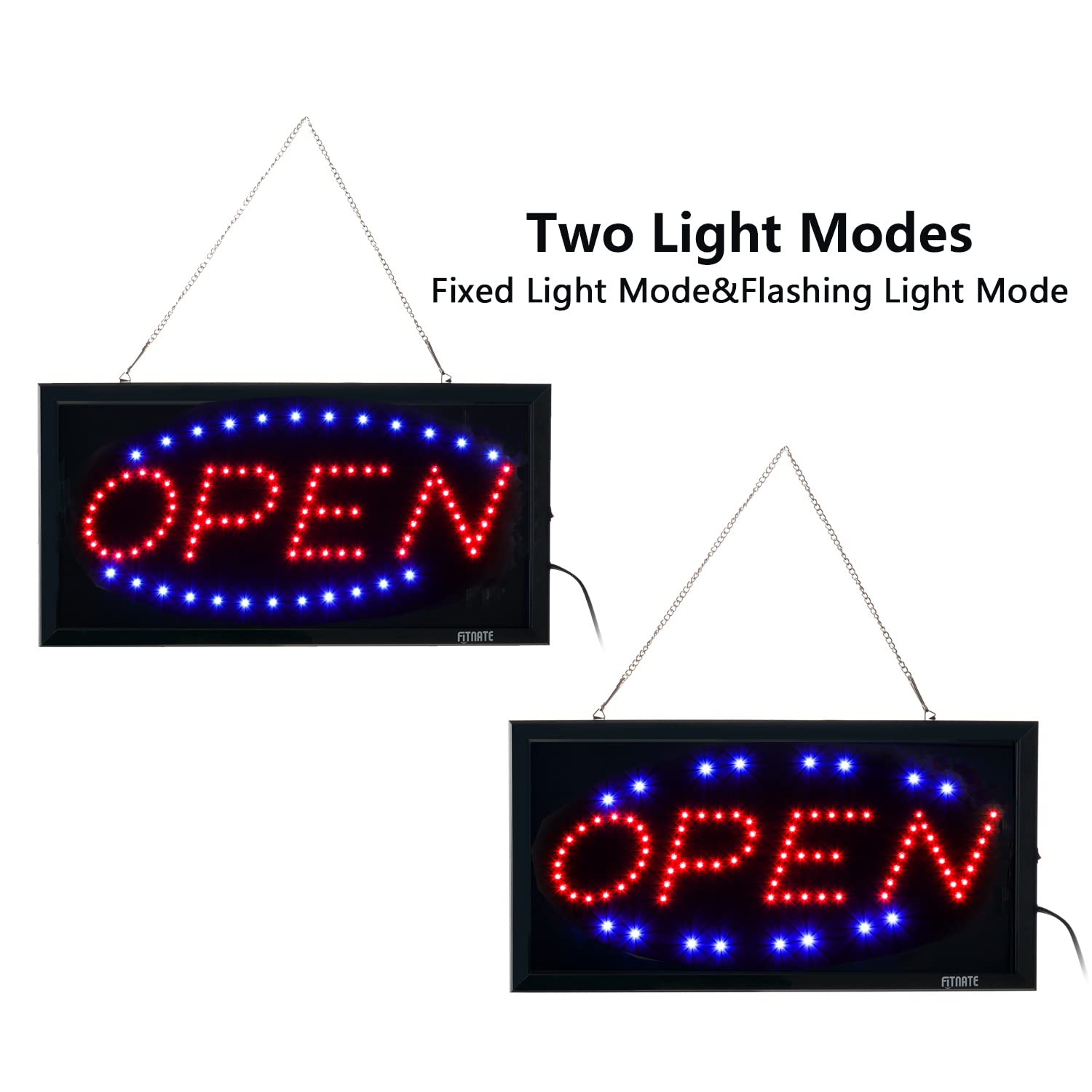 FITNATE LED Open Sign | 19x10 Inch Flashing & Steady Light Business Signage