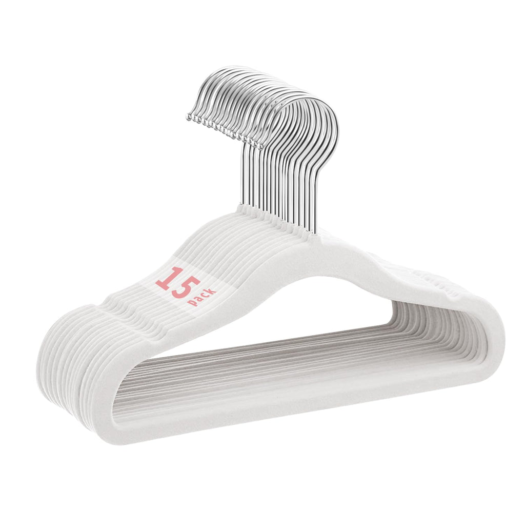 MangoKit Non-Slip Baby Velvet Hangers, Newborn Coat Hangers 15 Pack White - image 1