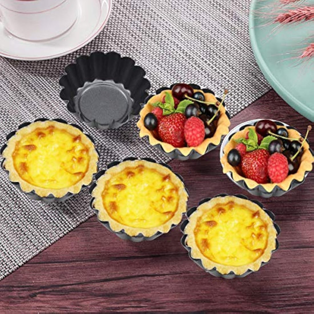 HQdeal 12-Pack Non-Stick Egg Tart Molds | Carbon Steel Mini Baking Tins