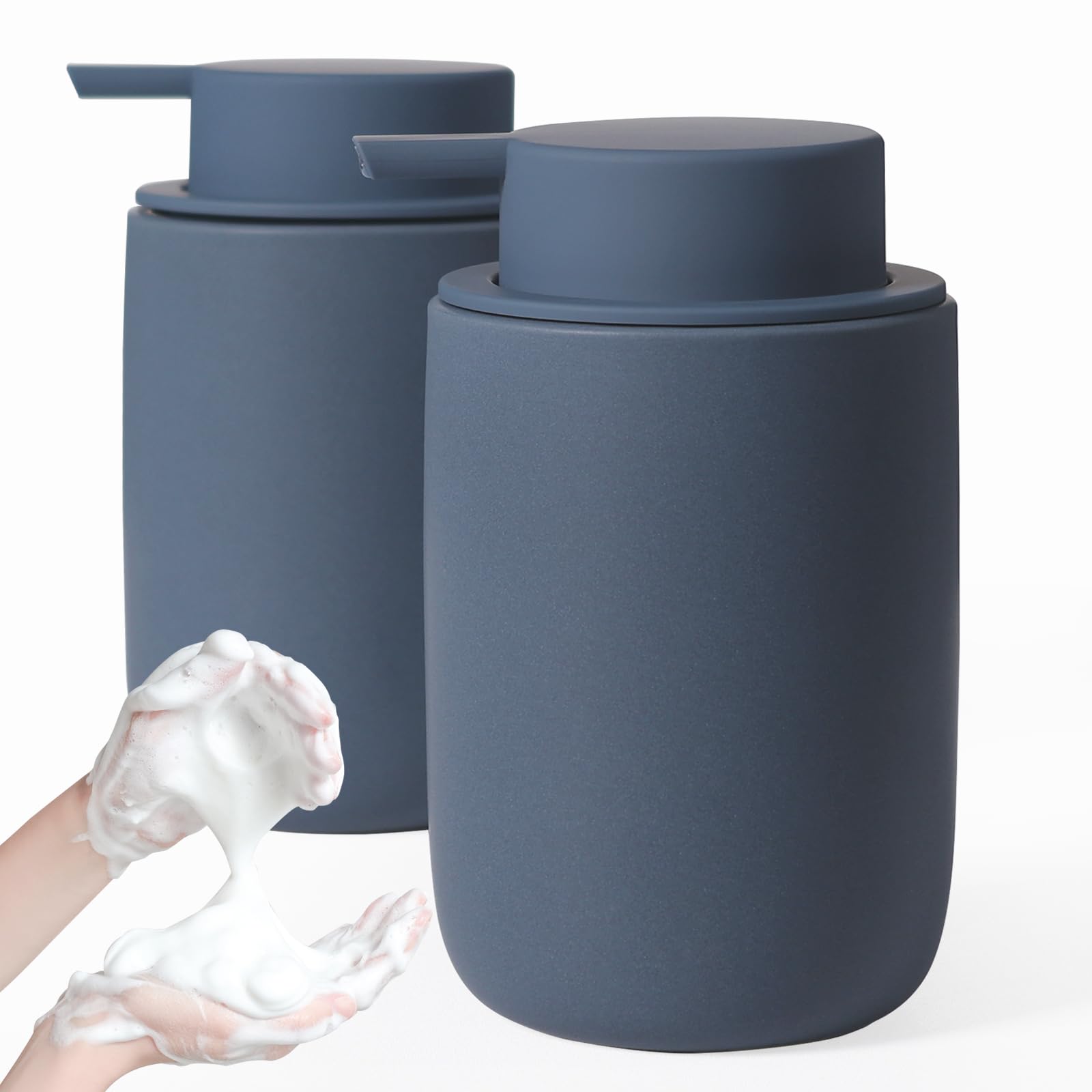 Autumnlife 2-Piece Ceramic Foam Soap Dispenser Set – Matte Blue, 350ml