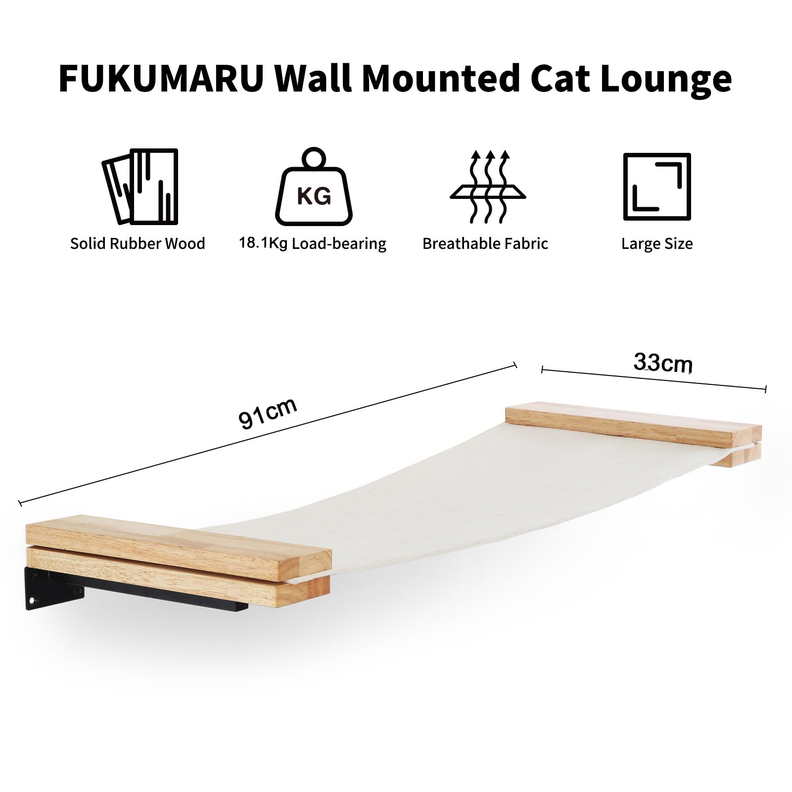 FUKUMARU Cat Wall Hammock – Large Rubber Wood Shelf for Perching