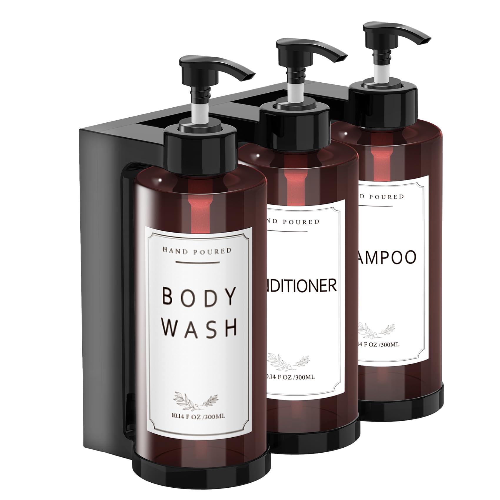 NICEME Wall Mounted Soap Dispenser Set | 300ml Amber Refillable Bottles