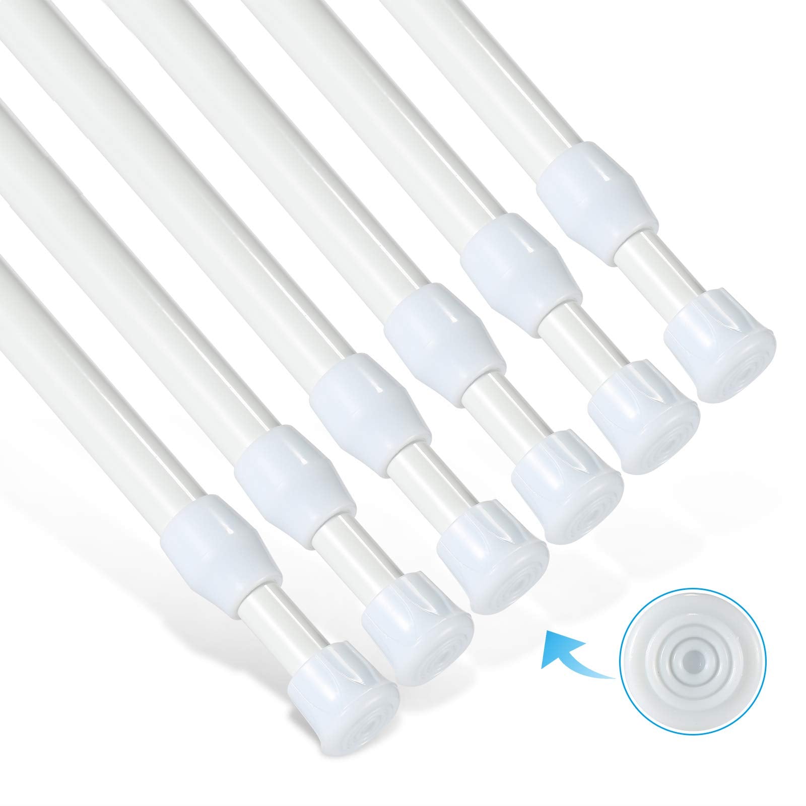 Goowin 6-Pack Tension Rods | 28-48" Adjustable Rustproof White Curtain Rods