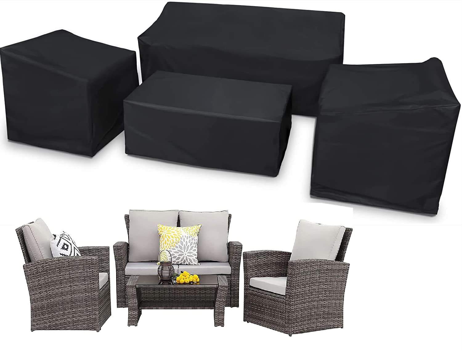 4-Piece Patio Furniture Cover Set – 420D Heavy Duty Oxford