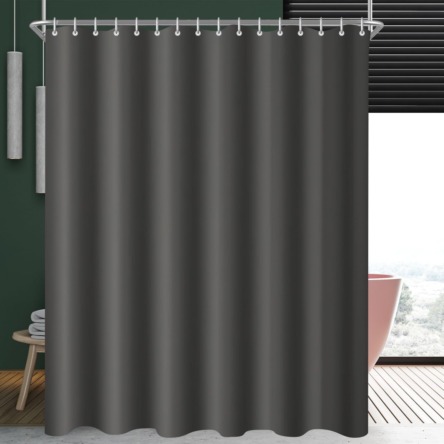 Lerores Dark Grey Shower Curtain – 300x200cm Weighted Hem Polyester
