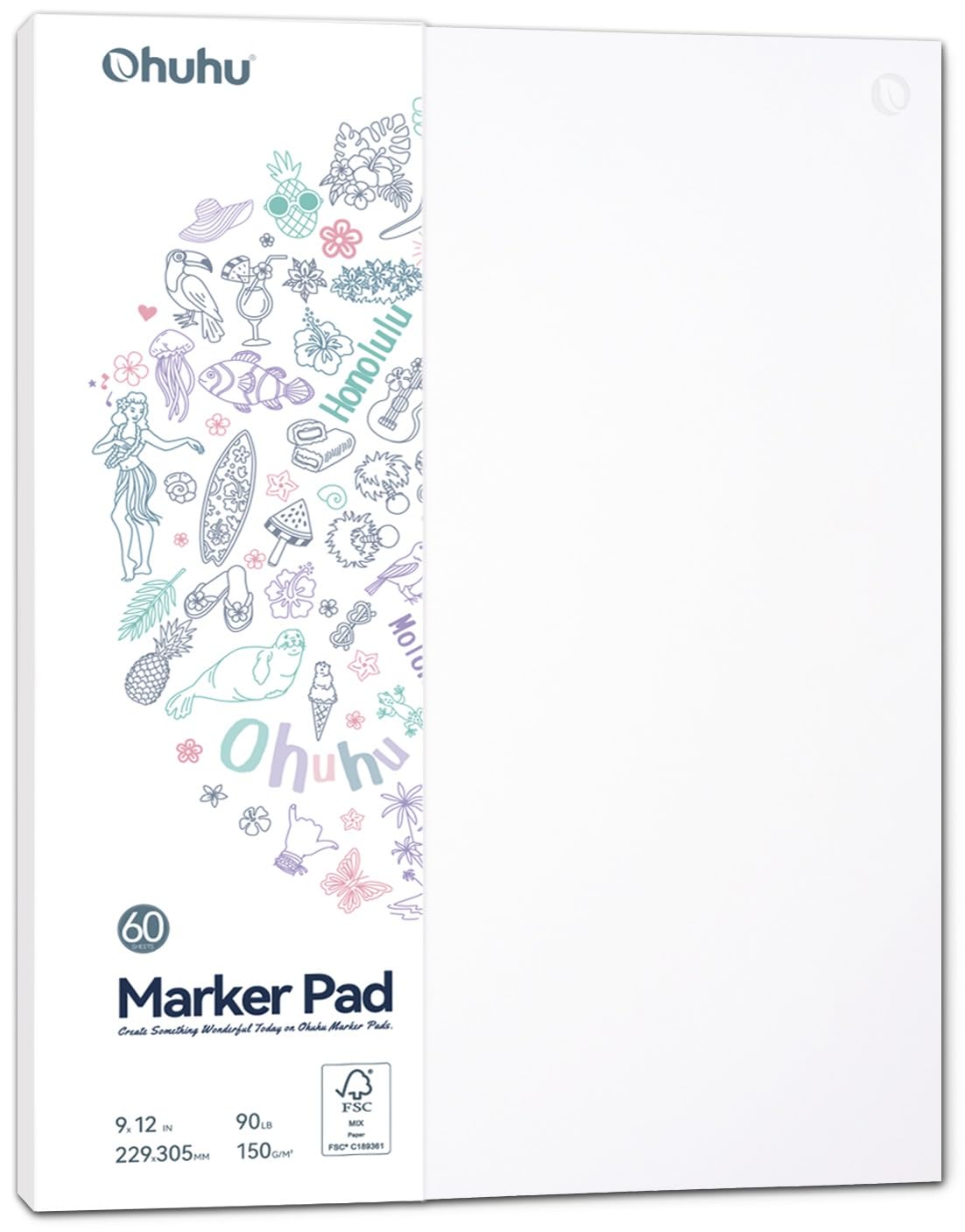 Ohuhu Bleedproof Sketchbook | 9x12 Large Drawing Pad | 150GSM 120 Pages