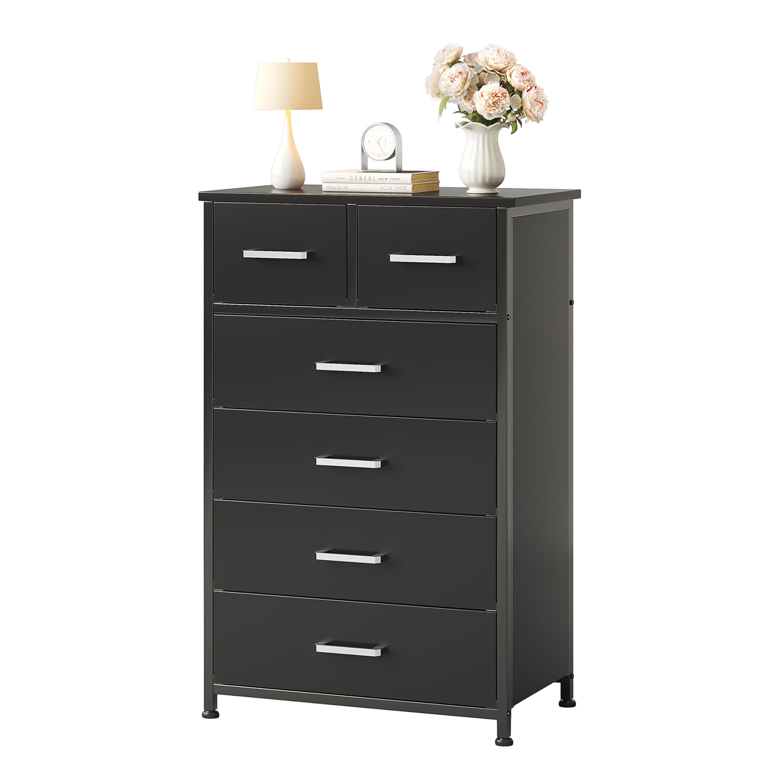 Flrrtenv 6-Drawer Wooden Dresser | Black Chest of Drawers Storage Cabinet
