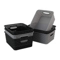 Mayish Plastic Weave Basket with Handle, Black and Grey, 6 Packs - image 1