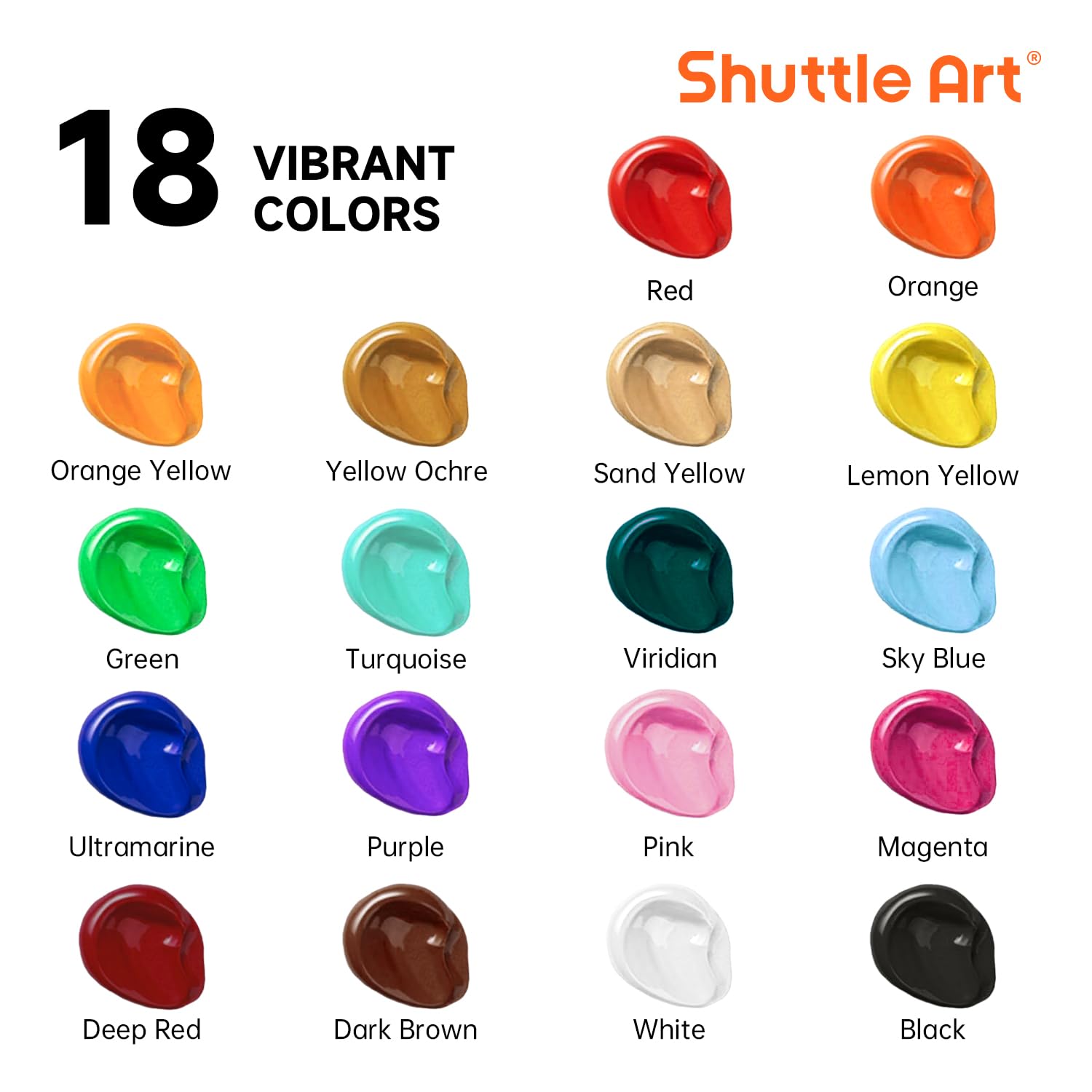 Shuttle Art Acrylic Paint Set – 18 Colors Bulk Bottles (250ml/8.45oz)