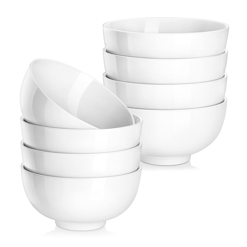 MALACASA Porcelain Cereal Bowls – Set of 8 Small 450ml Soup Bowls